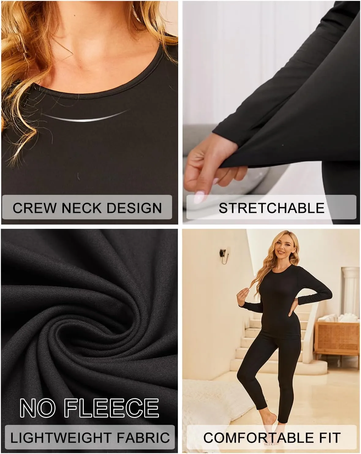 Ekouaer Thermal Underwear for Women Long Johns Sets Base Layer Lightweight 2 Pieces Pajams Set