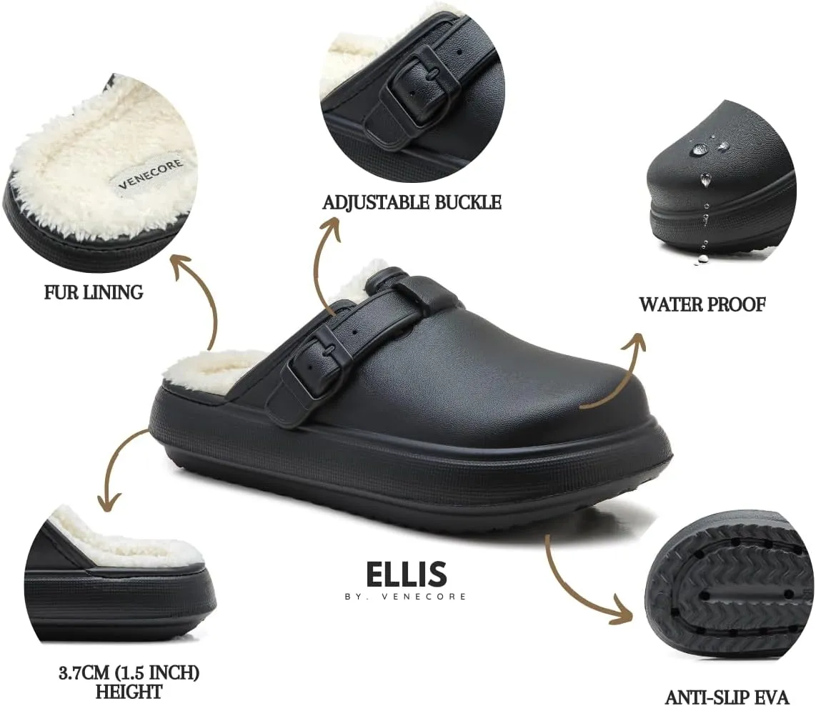 Ellis Classic Fur Lined Clogs Waterproof Winter Fuzzy Slippers for Women Men Indoor and Outdoor