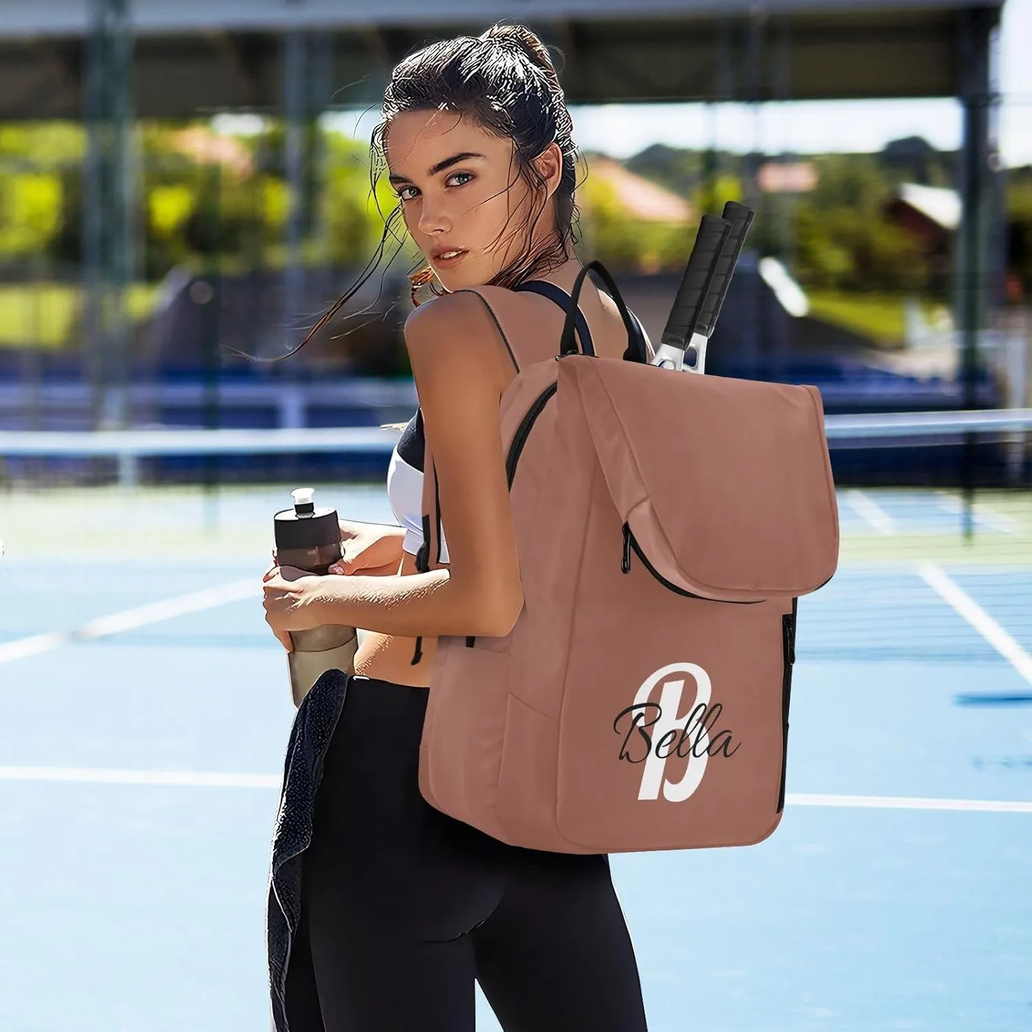 Emelivor Custom Light Teal Tennis Bags for Women Men Personalized Tennis Equipment