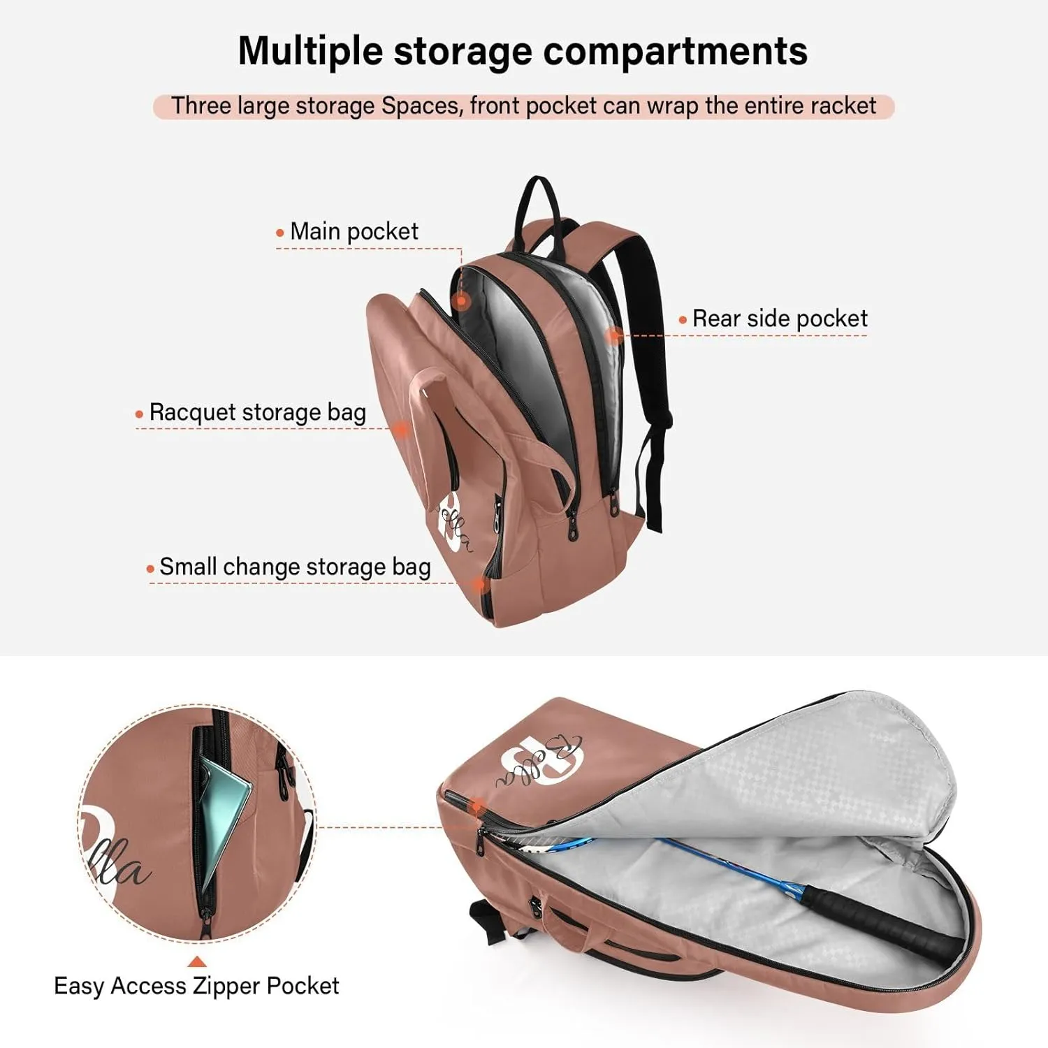 Emelivor Custom Light Teal Tennis Bags for Women Men Personalized Tennis Equipment