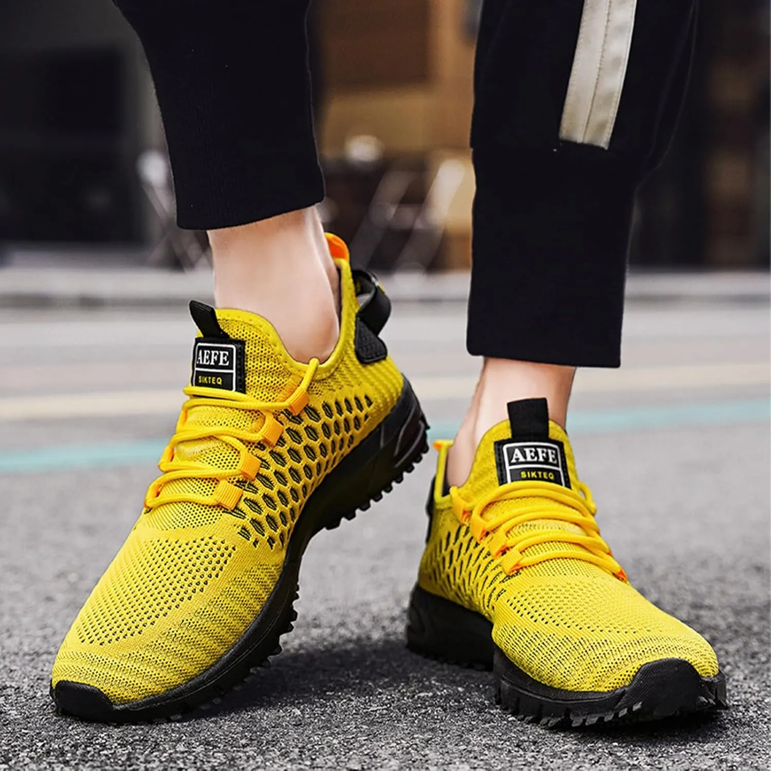 Ephirebra Men's Knitted Mesh Flat Sneakers Slip-On Lace Up Causal Low Top Walking Shoes Outdoor Trainer Comfortable Non-Slip Sport Shoes