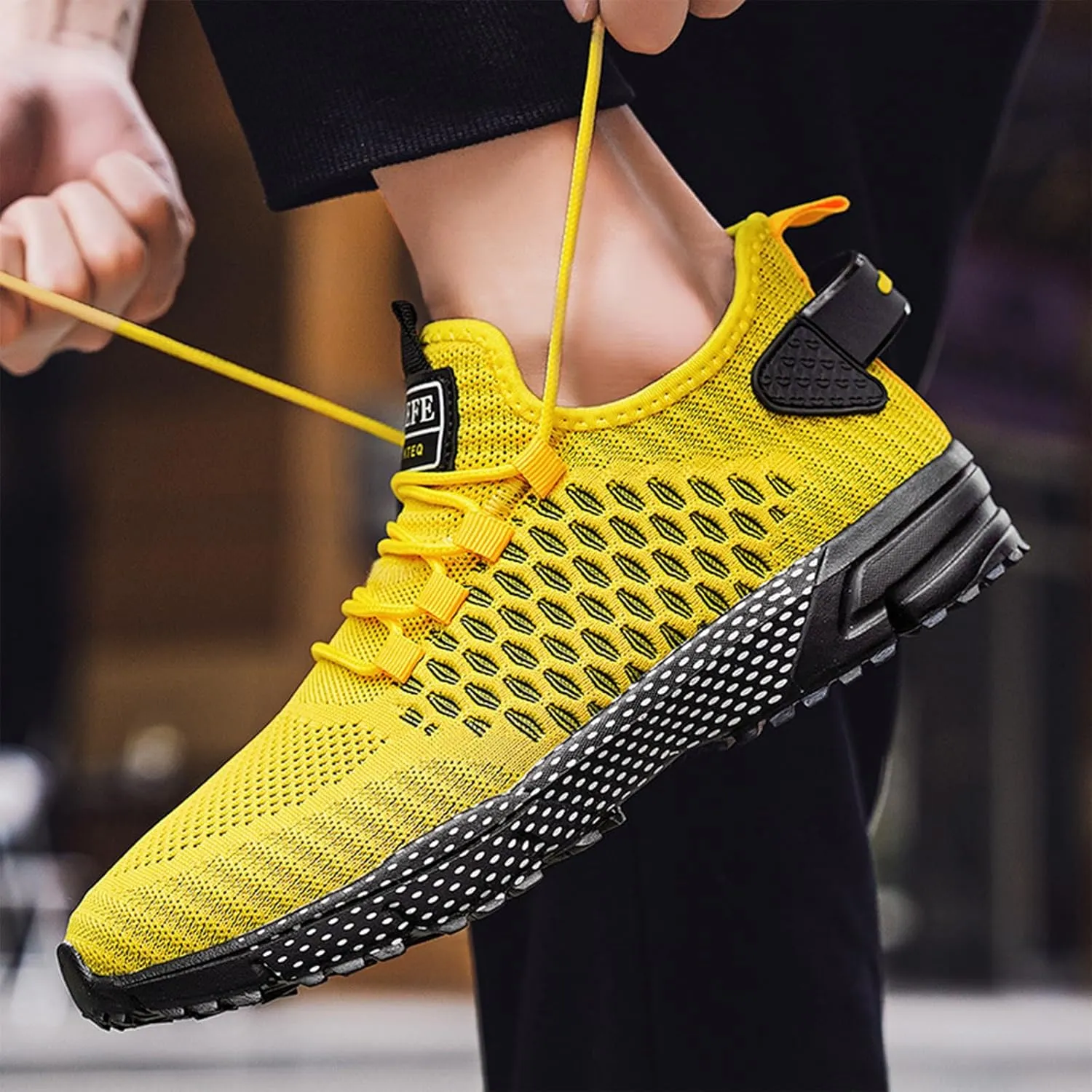 Ephirebra Men's Knitted Mesh Flat Sneakers Slip-On Lace Up Causal Low Top Walking Shoes Outdoor Trainer Comfortable Non-Slip Sport Shoes