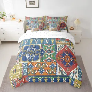 Erosebridal Damask Queen Bedding Set 7 Piece Colorful Vintage Exotic Floral Bed in A Bag with Sheets Pillow Cover for Adults Bohemian Baroque Comforter Set Abstract Geometric Flowers Bed Set