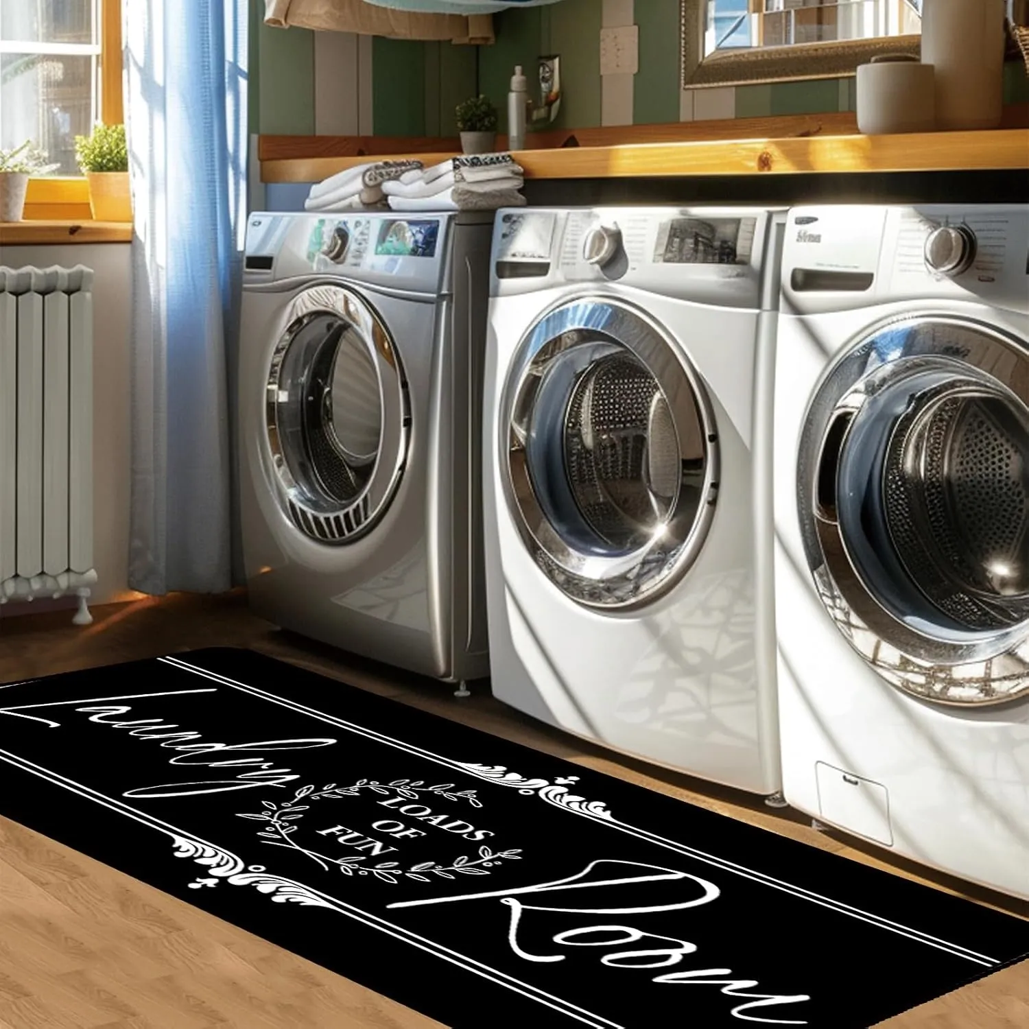 Farmhouse Laundry Room Rug Runner 24"X72" Non Slip Black Washable Floor Long Mats for Laundry Room Accessories Mudroom Kitchen Bathroom Area Rugs Decor