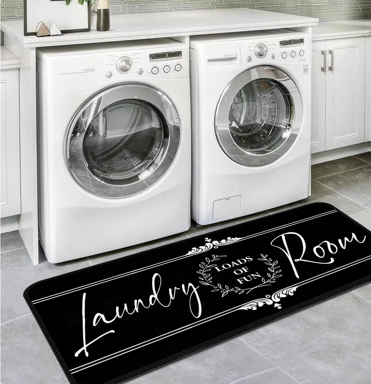 Farmhouse Laundry Room Rug Runner 24"X72" Non Slip Black Washable Floor Long Mats for Laundry Room Accessories Mudroom Kitchen Bathroom Area Rugs Decor