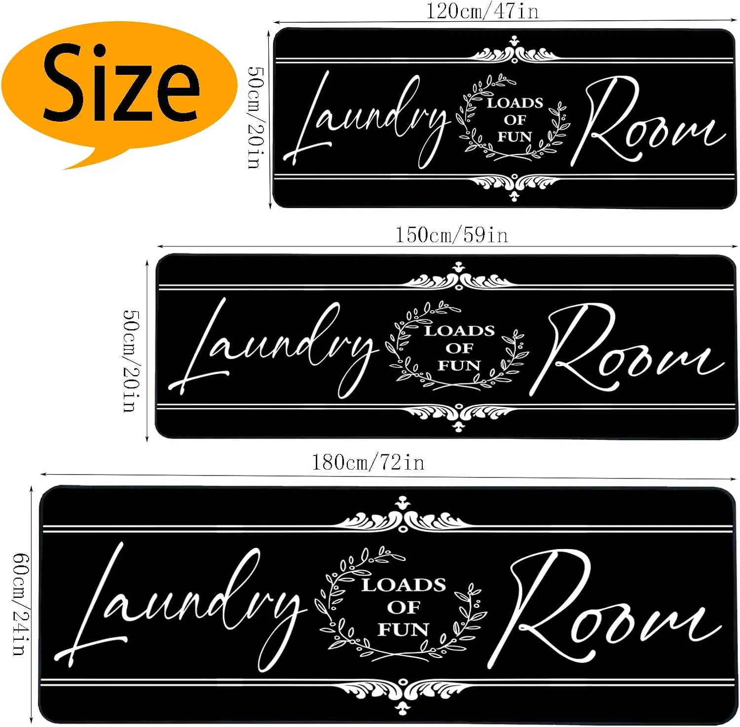 Farmhouse Laundry Room Rug Runner 24"X72" Non Slip Black Washable Floor Long Mats for Laundry Room Accessories Mudroom Kitchen Bathroom Area Rugs Decor