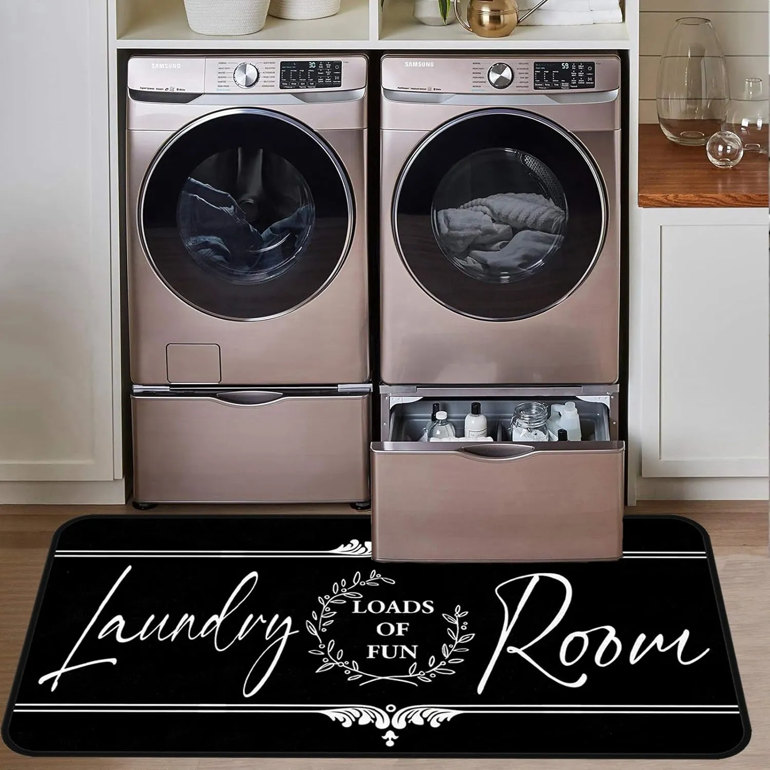 Farmhouse Laundry Room Rug Runner 24"X72" Non Slip Black Washable Floor Long Mats for Laundry Room Accessories Mudroom Kitchen Bathroom Area Rugs Decor
