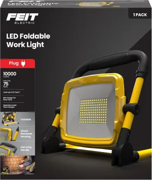 Feit Electric WORK10000XLPLUGFOLD Portable Plug-in LED Work Light, 10,000 Lumens, 5000K Daylight, Heavy-Duty 18/3 Power Cord, Compact Folding Design, 30,000-Hour Lifespan