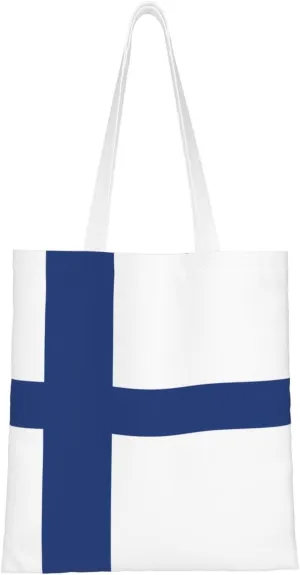 Finnish flag Pattern Double Sided Canvas Tote Bag, Reusable Grocery Shopping Bag, Carry or Shoulder ï¼Œ15x16.5 in