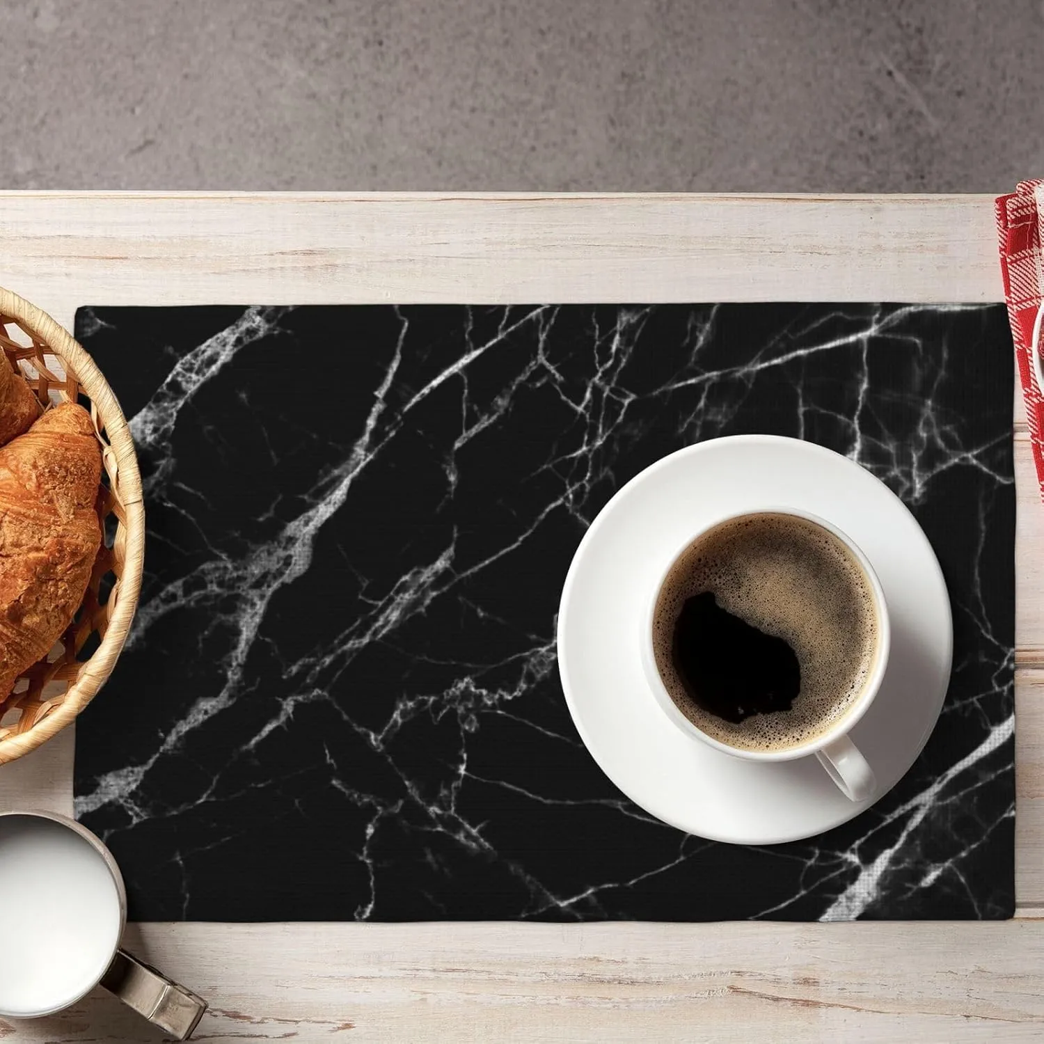 Fiokroo Black with White Marble Placemats Set of 6 Table Mats Table Tableware Place Mats with Non-Slip Heat-Resistant Washable for Dining Home Kitchen Party Indoor