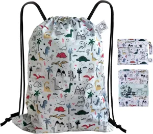 FLOCK THREE Leakproof Drawstring Backpack Sports Gym Bag Large Capacity With Pocket for Sports Gym Travel Swimming Beach (Dinosaur)