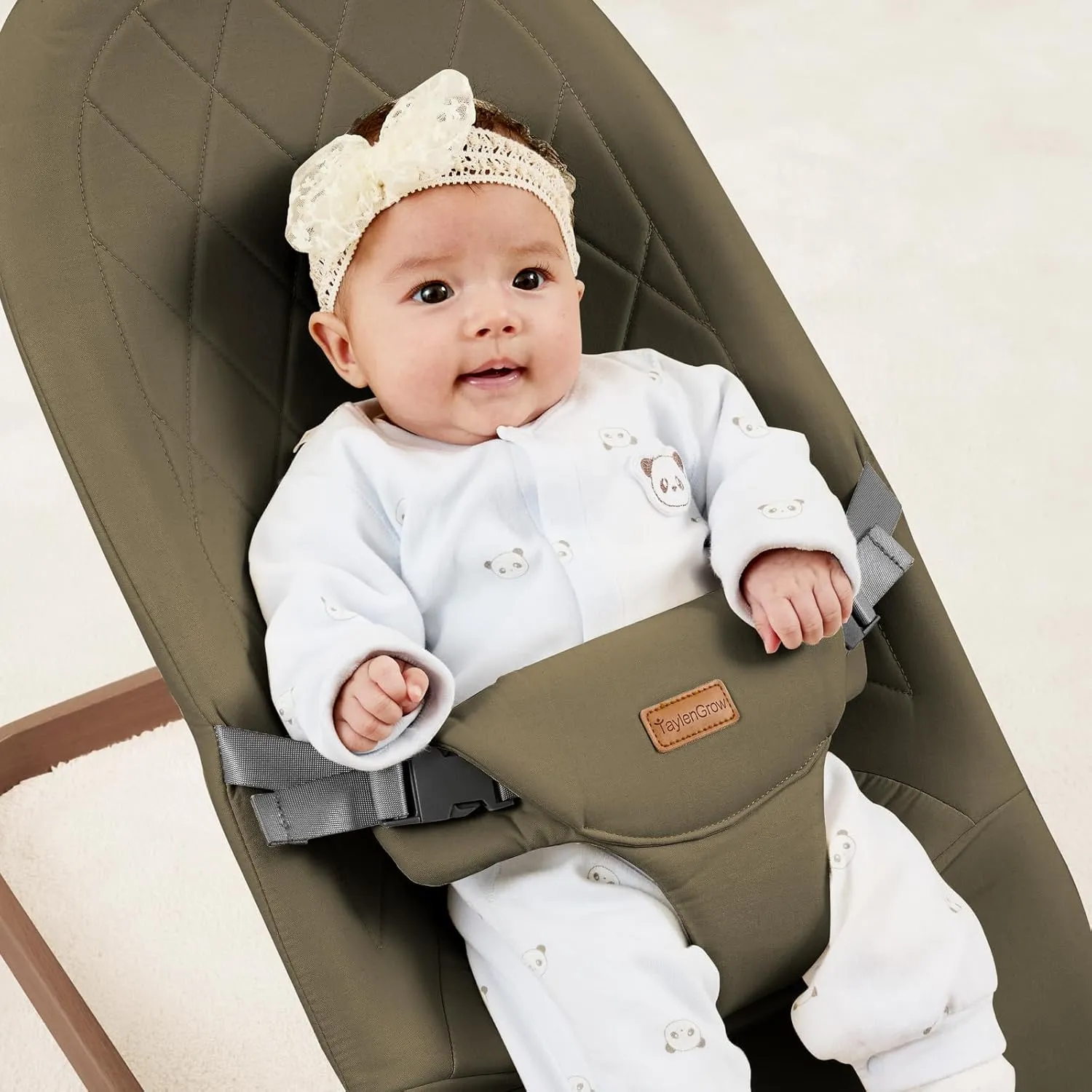 Foldable Baby Bouncer, Baby Bouncer Seat with 3 Adjustable Heights, Portable Newborn Rocker, Ergonomic Bouncer Seat for Natural Bounce, Bouncer for Babies 0-6 Months, Soft Cotton (Green)