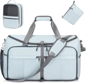 Foldable Garment Bags for Travel, 2 in 1 Convertible Carry On Travel Garment Duffel Bag for Women with Toiletry & Shoe bag, Hanging Suitcase Suit Travel Bags for Men Women Gift (Blue）