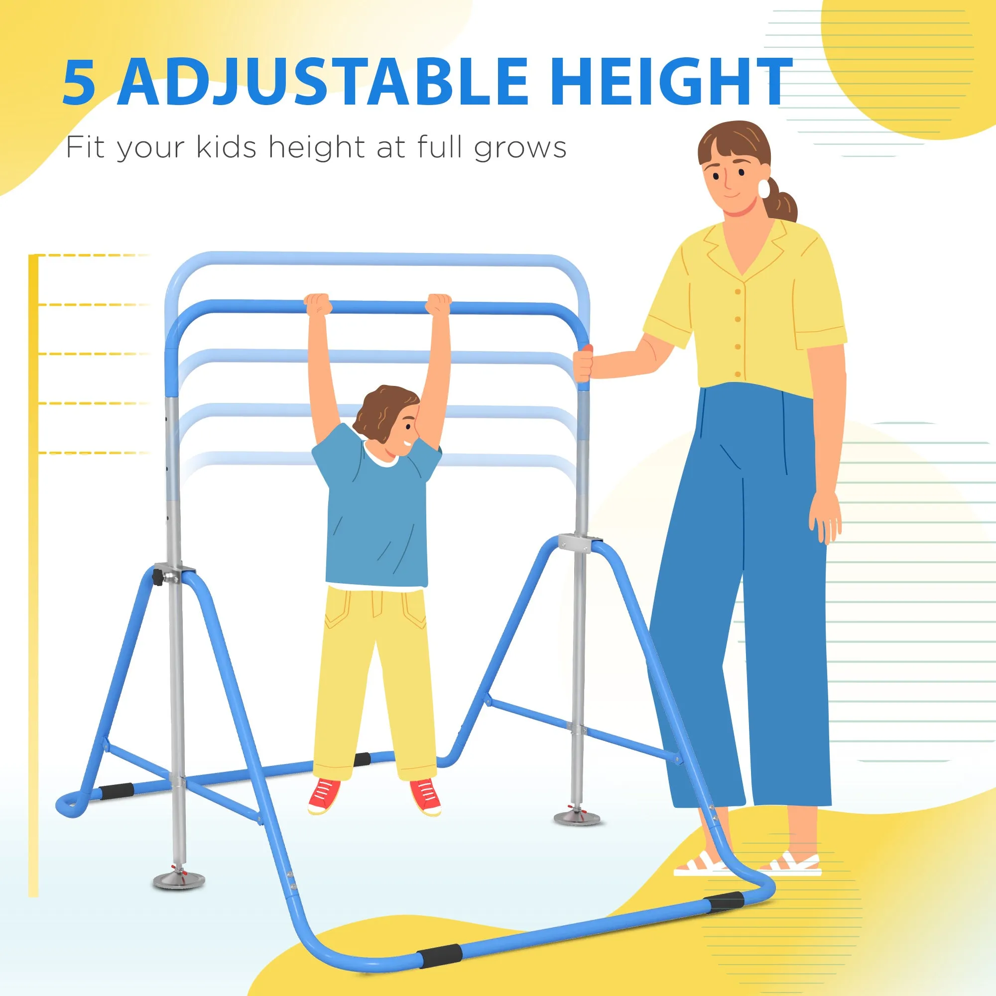 Foldable Gymnastics Bar for Kids, Expandable Gymnastics Equipment with Adjustable Height for Boys Girls, Blue