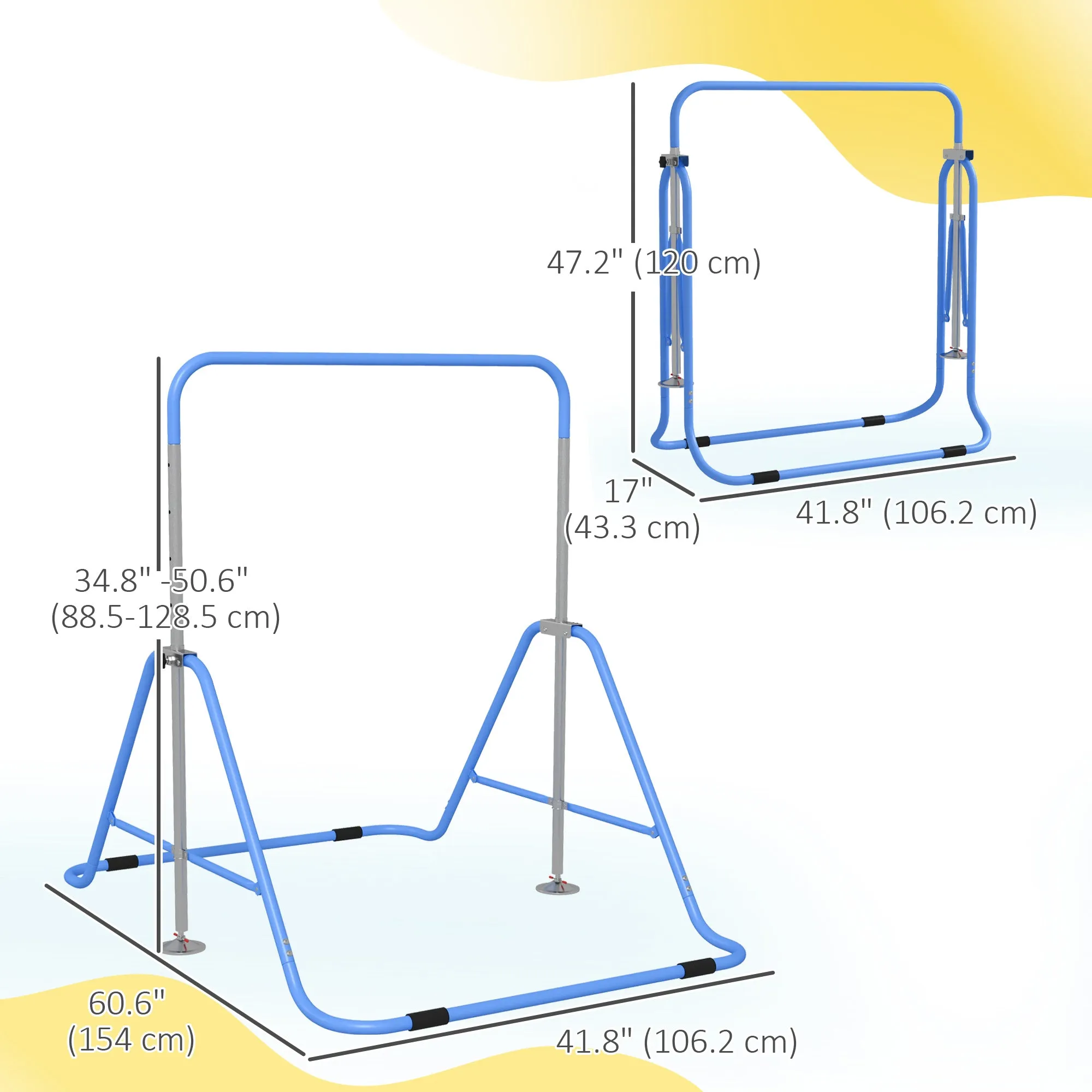 Foldable Gymnastics Bar for Kids, Expandable Gymnastics Equipment with Adjustable Height for Boys Girls, Blue