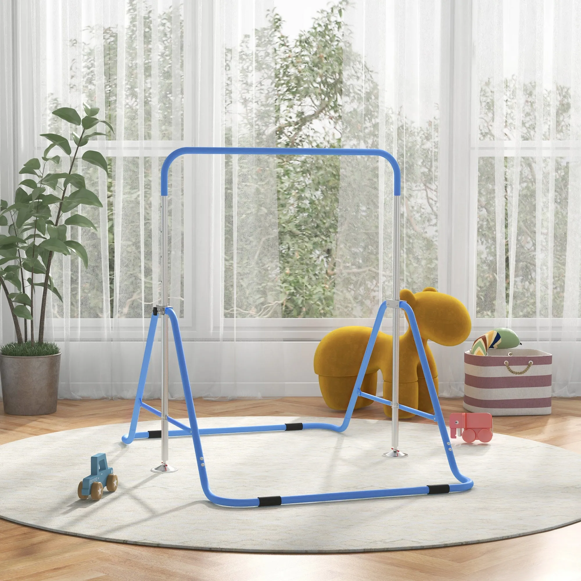 Foldable Gymnastics Bar for Kids, Expandable Gymnastics Equipment with Adjustable Height for Boys Girls, Blue