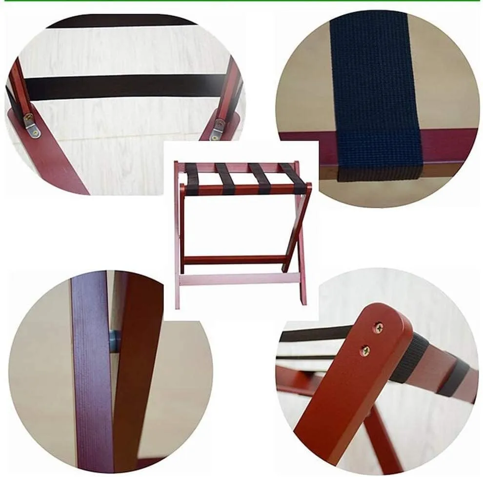 Foldable Luggage Rack for Hotel Guest Room, Suitcase Stand Solid Wood Foldable Travel Bag Floor-Standing Nylon Bandage Hotel Movable