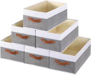 Foldable Storage Bins, 16.1 × 9.8 × 6.5 inch Closet Bin with Handles, Fabric Clothes Boxes for Drawers, Baskets for Organizing Shelves, 6 Pack, White and Grey