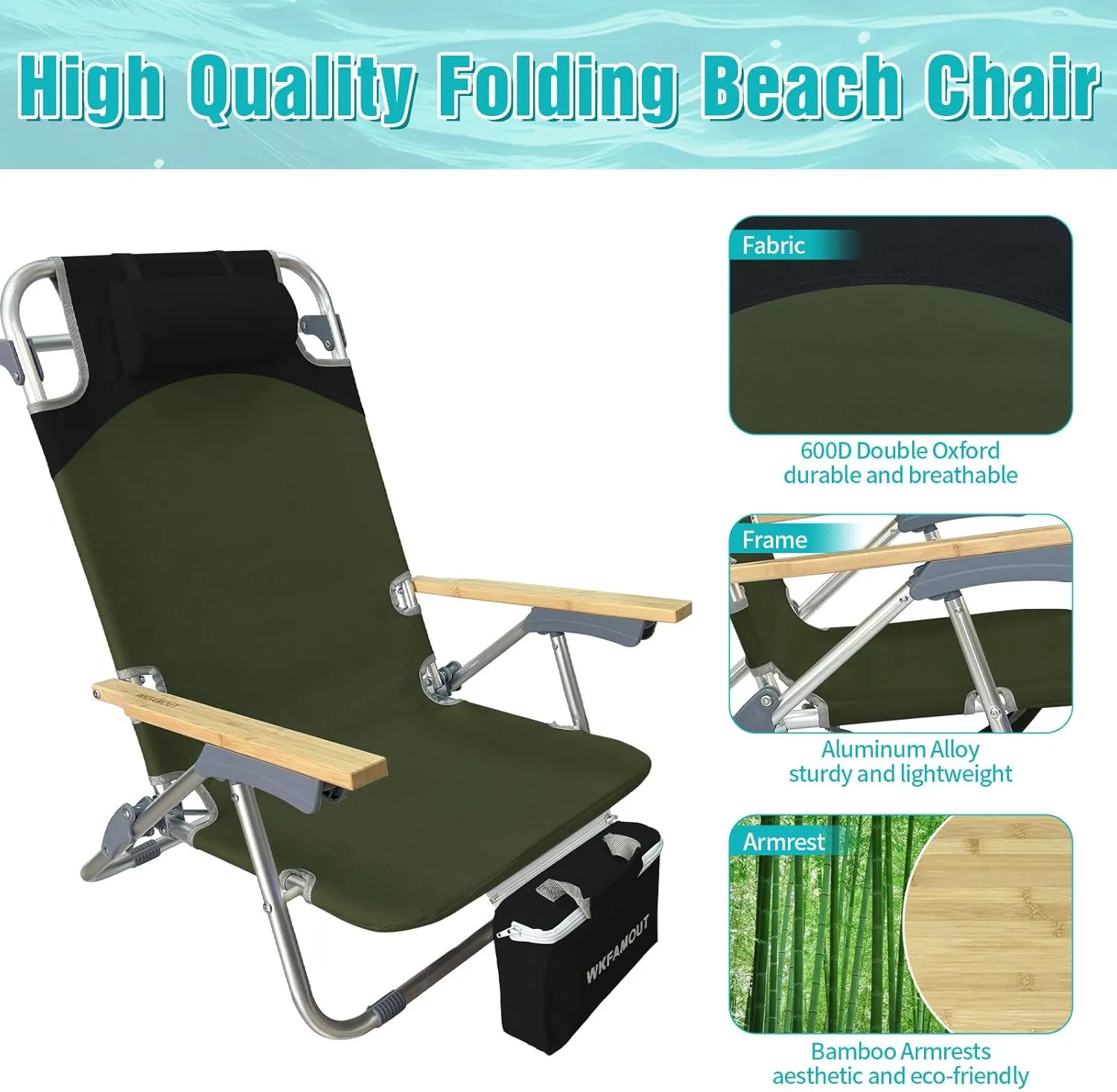 Folding Backpack Beach Chair 2 Pack Aluminum 5-Position with Samll Camping Table Bamboo Lay Flat Lounge Chair Outdoor for Adults with Insulated Cooler Bag