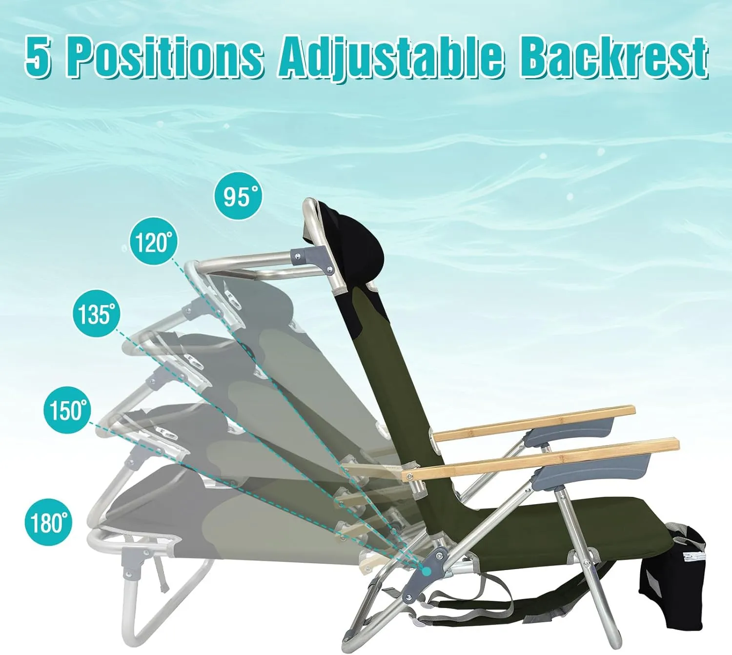 Folding Backpack Beach Chair 2 Pack Aluminum 5-Position with Samll Camping Table Bamboo Lay Flat Lounge Chair Outdoor for Adults with Insulated Cooler Bag