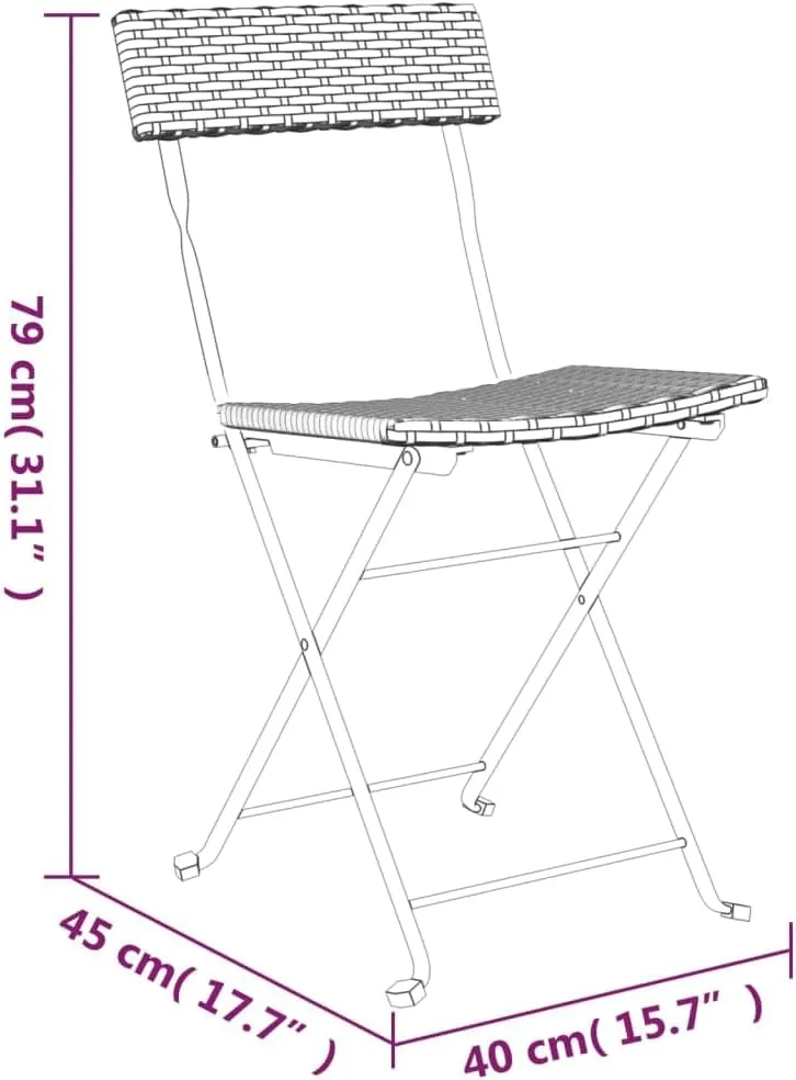 Folding Bistro Chairs 2 Pack Black PE Rattan and Steel Outdoor Patio Furniture for Garden Pool Beach Camping