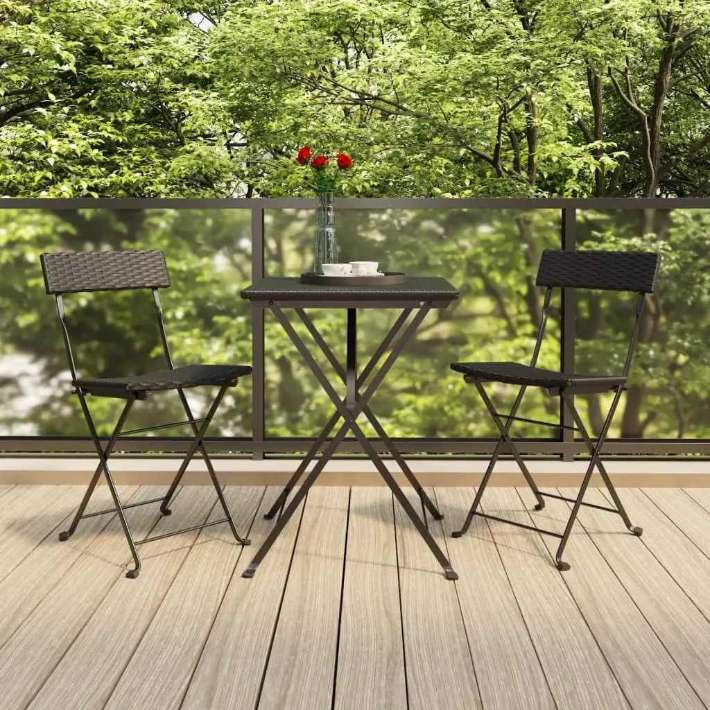 Folding Bistro Chairs 2 Pack Black PE Rattan and Steel Outdoor Patio Furniture for Garden Pool Beach Camping
