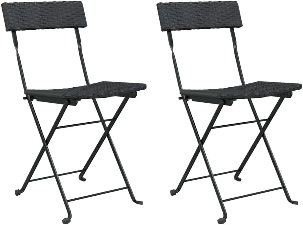 Folding Bistro Chairs 2 Pack Black PE Rattan and Steel Outdoor Patio Furniture for Garden Pool Beach Camping