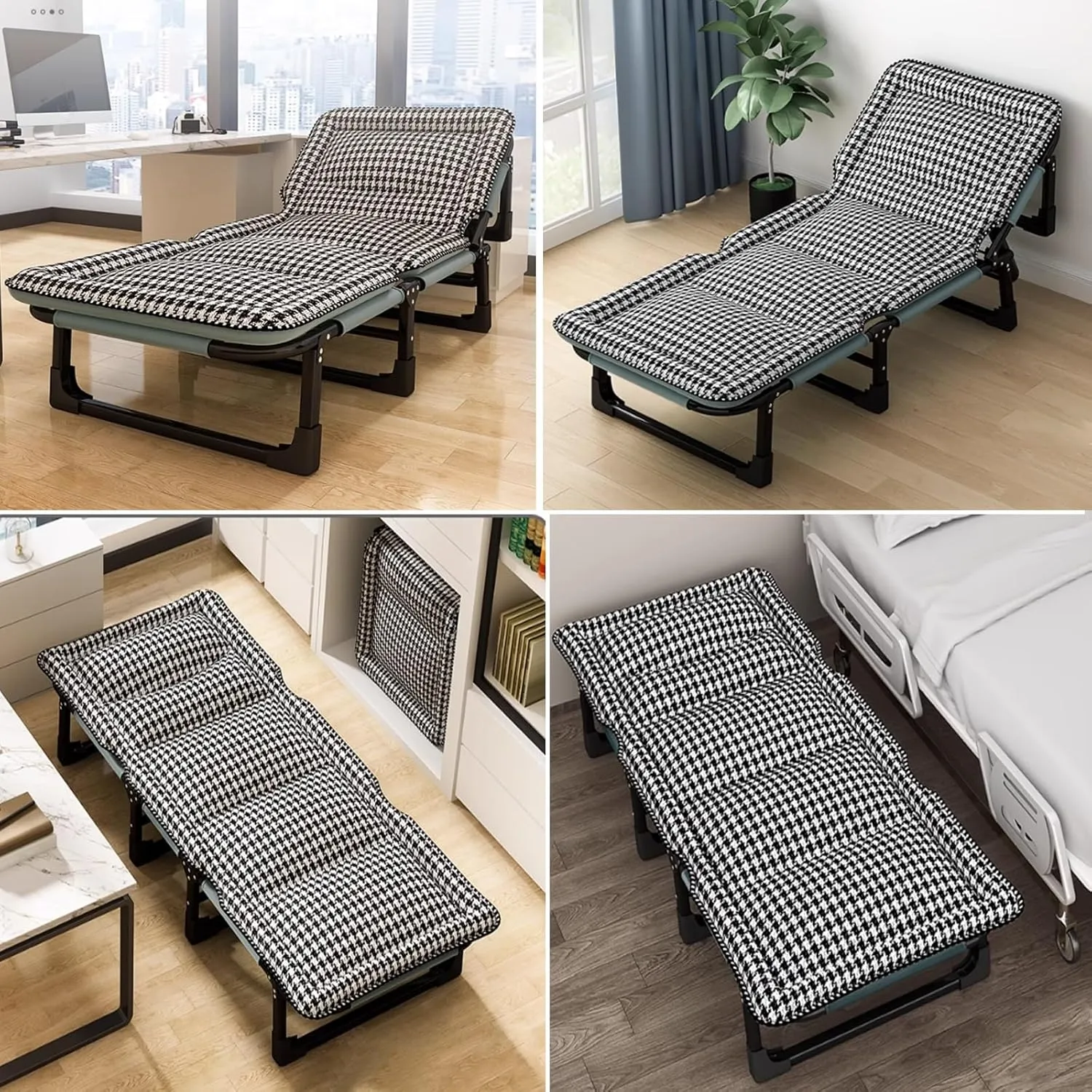 Folding Camping Cot with Mattresses 4-Level Adjustment of Backrest Portable Foldable Bed Provide A Comfortable Rest for Camping, Home, Office, No Installation Required(Gray,190 * 68 * 30cm)