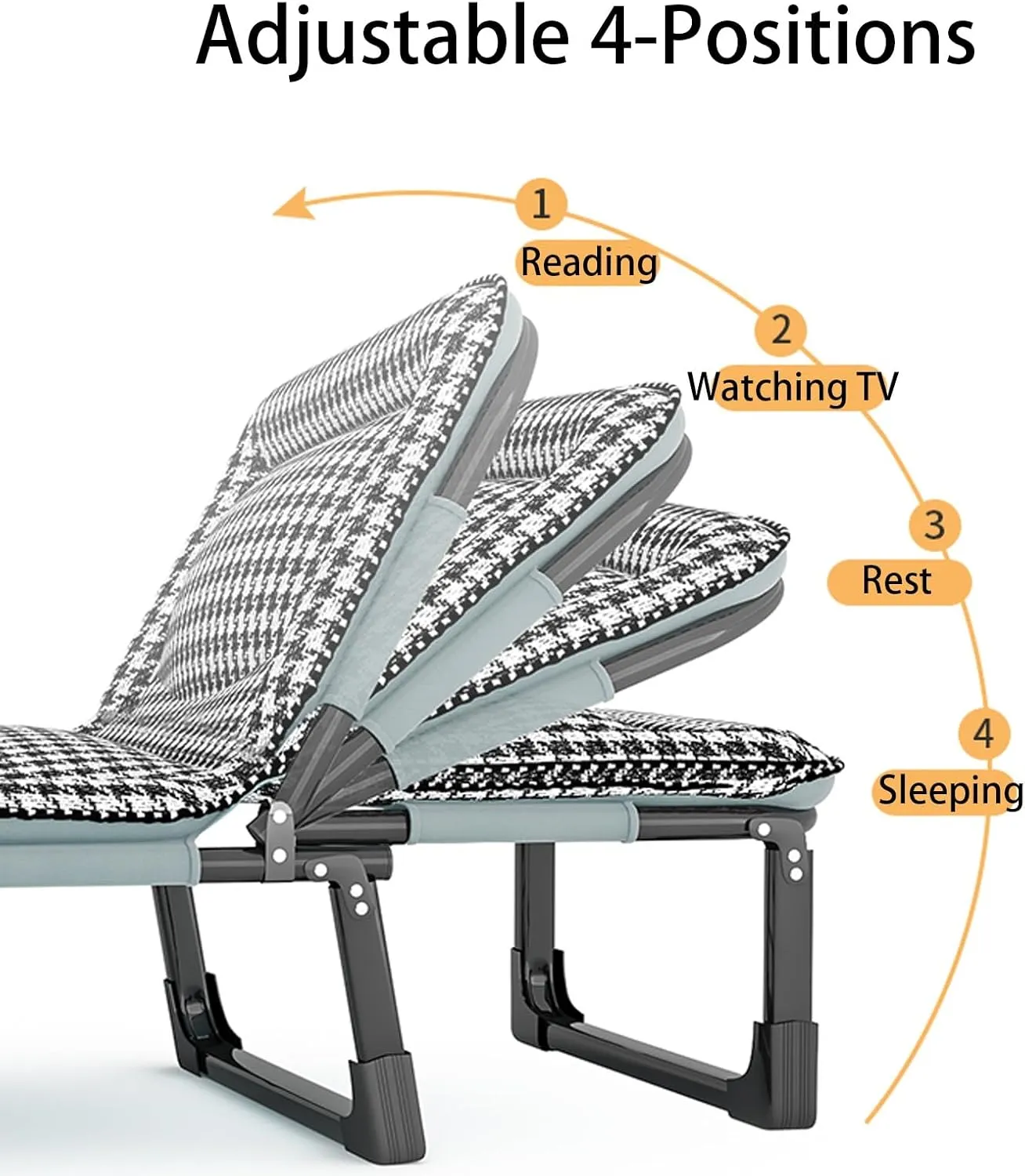 Folding Camping Cot with Mattresses 4-Level Adjustment of Backrest Portable Foldable Bed Provide A Comfortable Rest for Camping, Home, Office, No Installation Required(Gray,190 * 68 * 30cm)