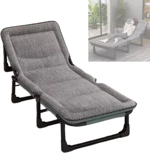 Folding Camping Cot with Mattresses 4-Level Adjustment of Backrest Portable Foldable Bed Provide A Comfortable Rest for Camping, Home, Office, No Installation Required(Gray,190 * 68 * 30cm)