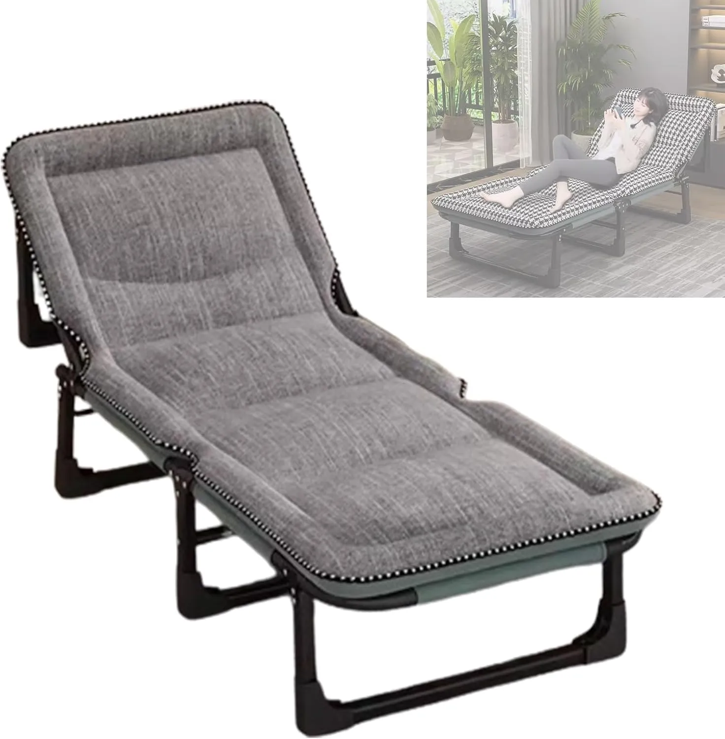 Folding Camping Cot with Mattresses 4-Level Adjustment of Backrest Portable Foldable Bed Provide A Comfortable Rest for Camping, Home, Office, No Installation Required(Gray,190 * 68 * 30cm)