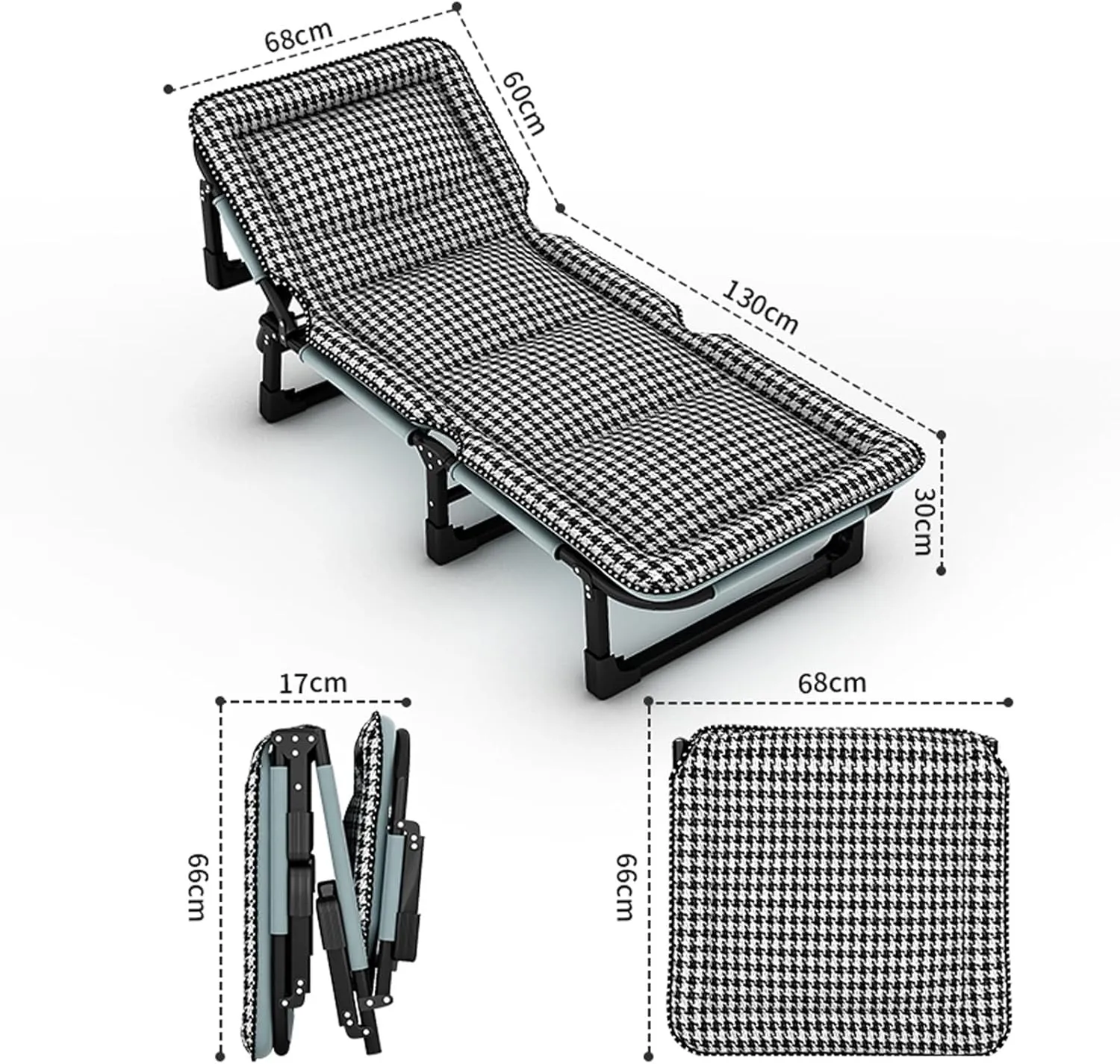 Folding Camping Cot with Mattresses 4-Level Adjustment of Backrest Portable Foldable Bed Provide A Comfortable Rest for Camping, Home, Office, No Installation Required(Gray,190 * 68 * 30cm)