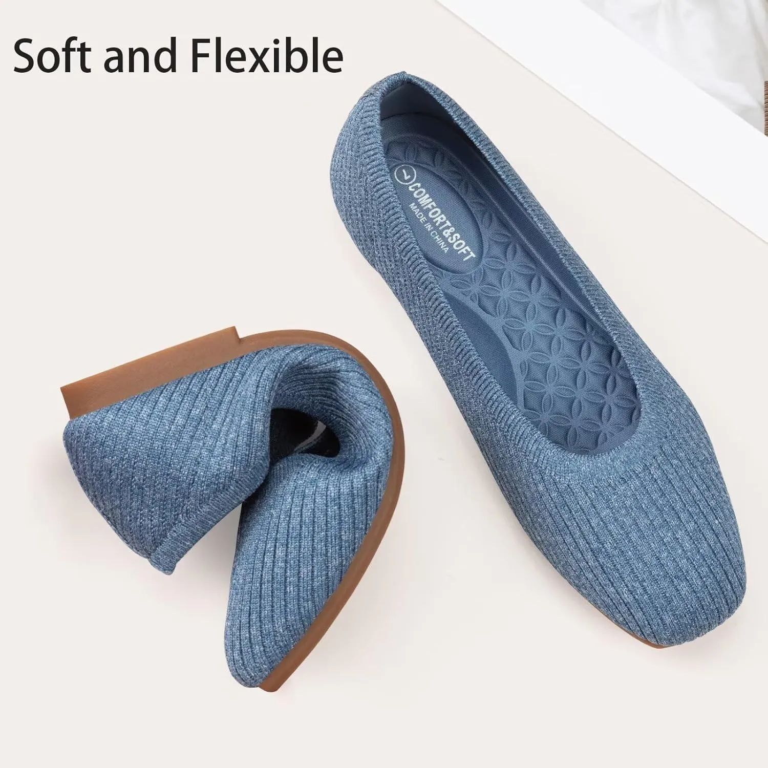 Frank Mully Women's Flats Square Toe Flats Comfortable Slip on Washable Ballet Flats Shoes for Women Dressy Work