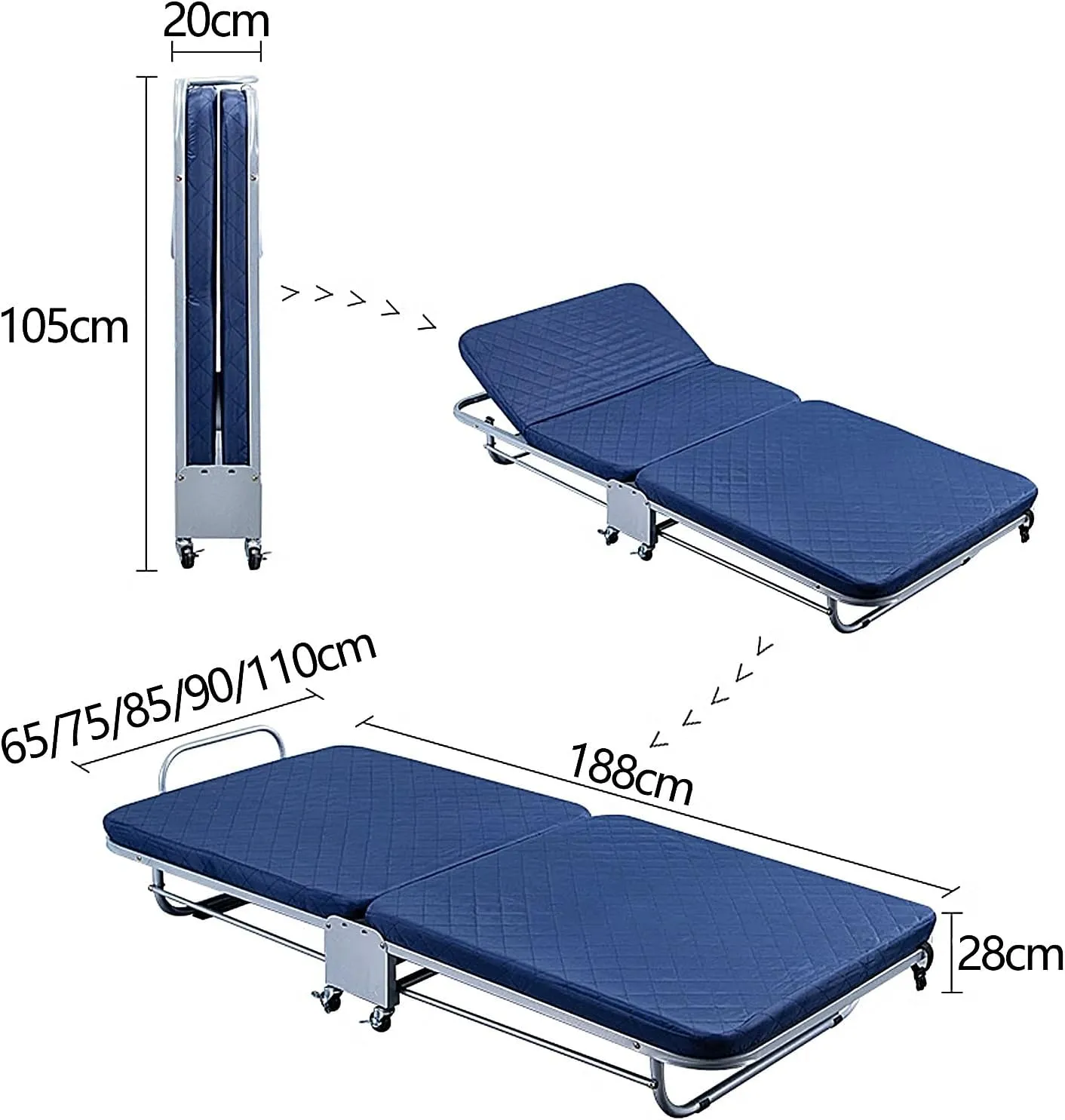 Generic Portable Folding Bed with Mattress 5 Adjustable Backrests Folding Camping Cot for Adults with High Rebound Cotton Filling Perfect for Camping(Brown,188 * 110 * 28cm)