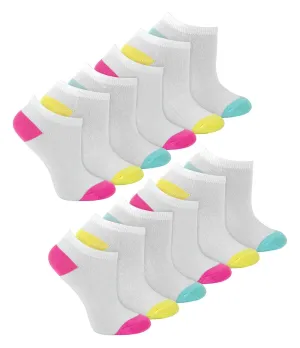 Girls 12 Pack White H&T Trainer Socks