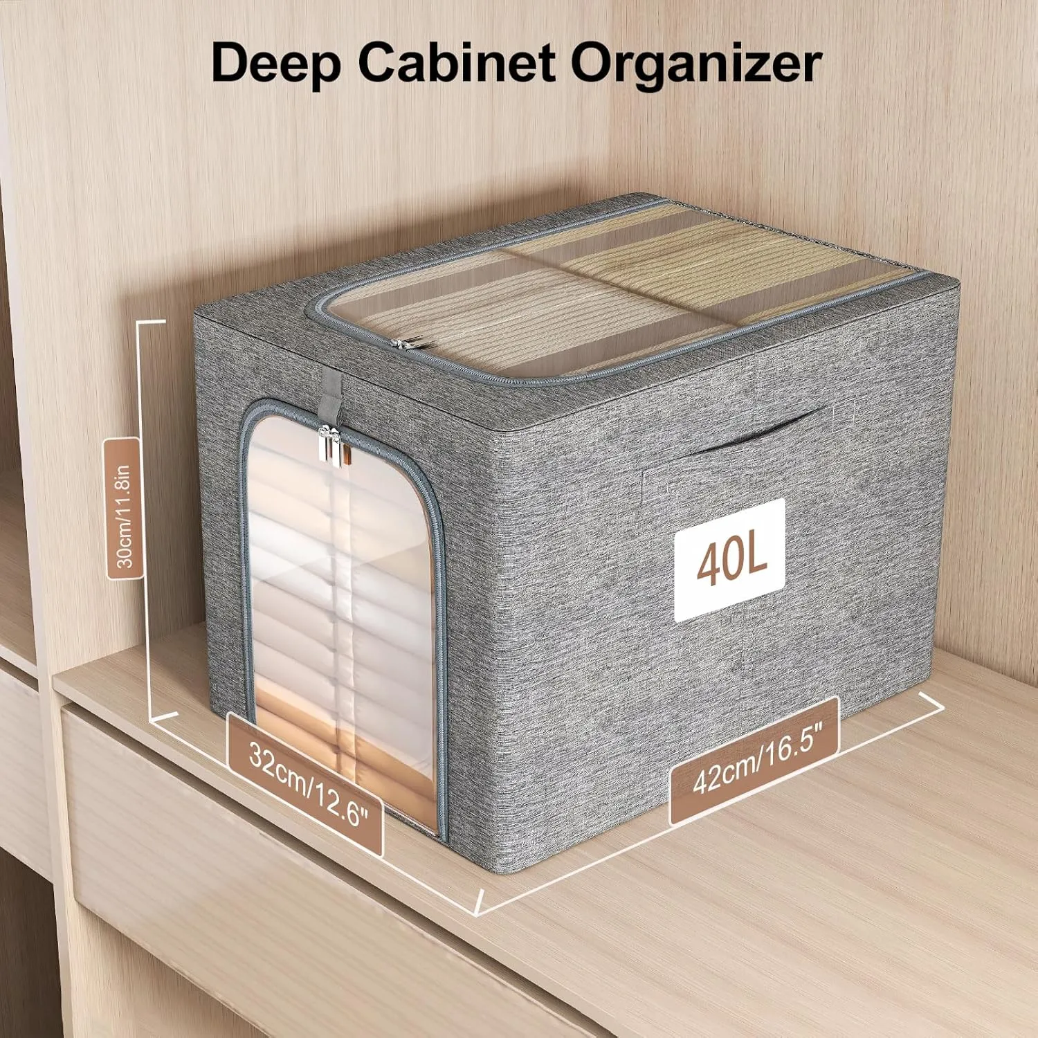 GoMaihe Clothes Storage Bin with Metal Frame: 6-Pack Stackable Clothing Storage Bin with Lid for Closet, Fabric Storage Bag Organizer Boxes for Sweaters T-Shirts Bedding Towels 40L