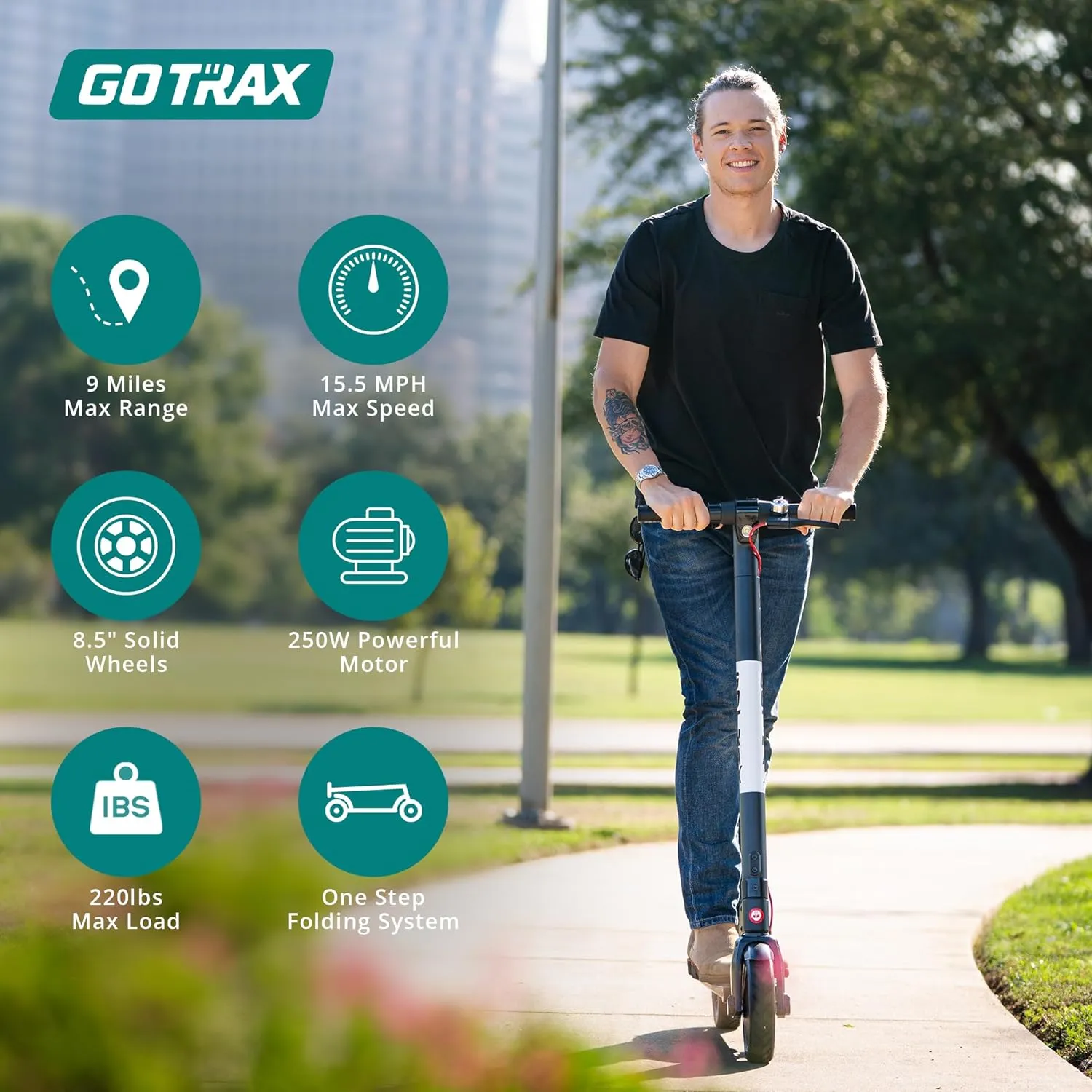 Gotrax GXL V2 Electric Scooter, 8.5" Solid Tire, Max 9 Mile and 15.5Mph Speed Power by 250W Motor, Lightweight 25.95lb, Cruise Control Aluminum Alloy Frame Foldable Commuting Escooter for Adults 13 