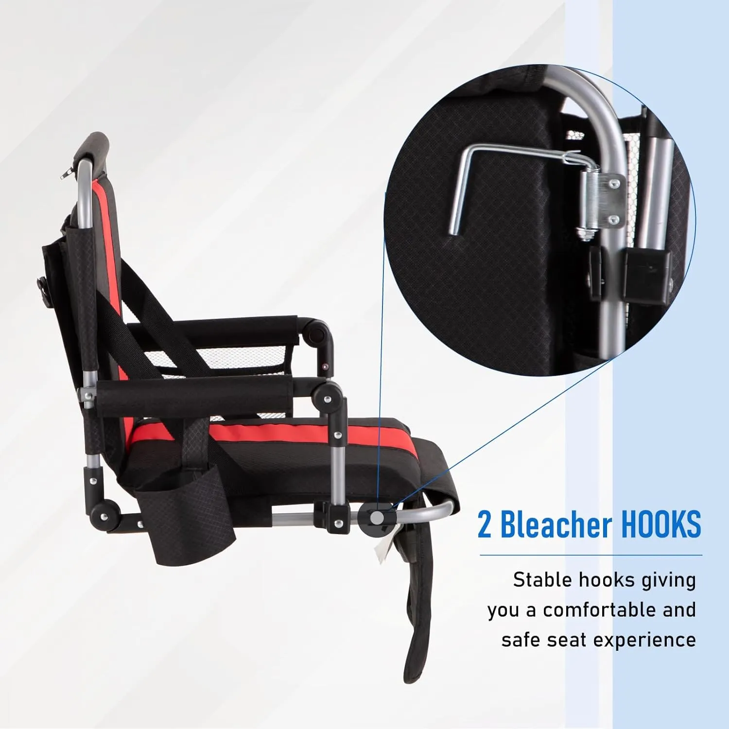 GREEN PARTY Stadium Seat for Bleachers Portable Outdoor Floor Folding Stadium Chair with Armrest, Back Support, Cup Holder, Mesh Bag and Hide Hooks