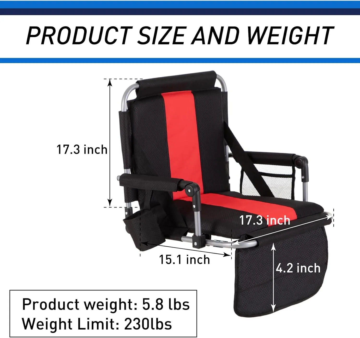 GREEN PARTY Stadium Seat for Bleachers Portable Outdoor Floor Folding Stadium Chair with Armrest, Back Support, Cup Holder, Mesh Bag and Hide Hooks