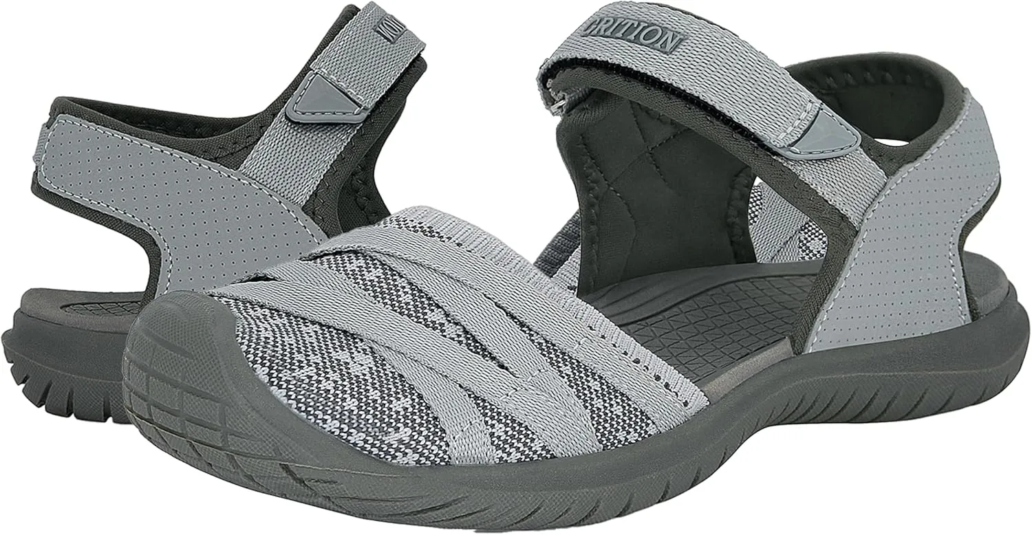 GRITION Hiking Sandals Women Comfortable, Closed Toe Lightweight Outdoor Athtletic Sports Sandals Adjustable Breathable Waterproof for Beach Summer 9US/39EU Grey Women Sandals