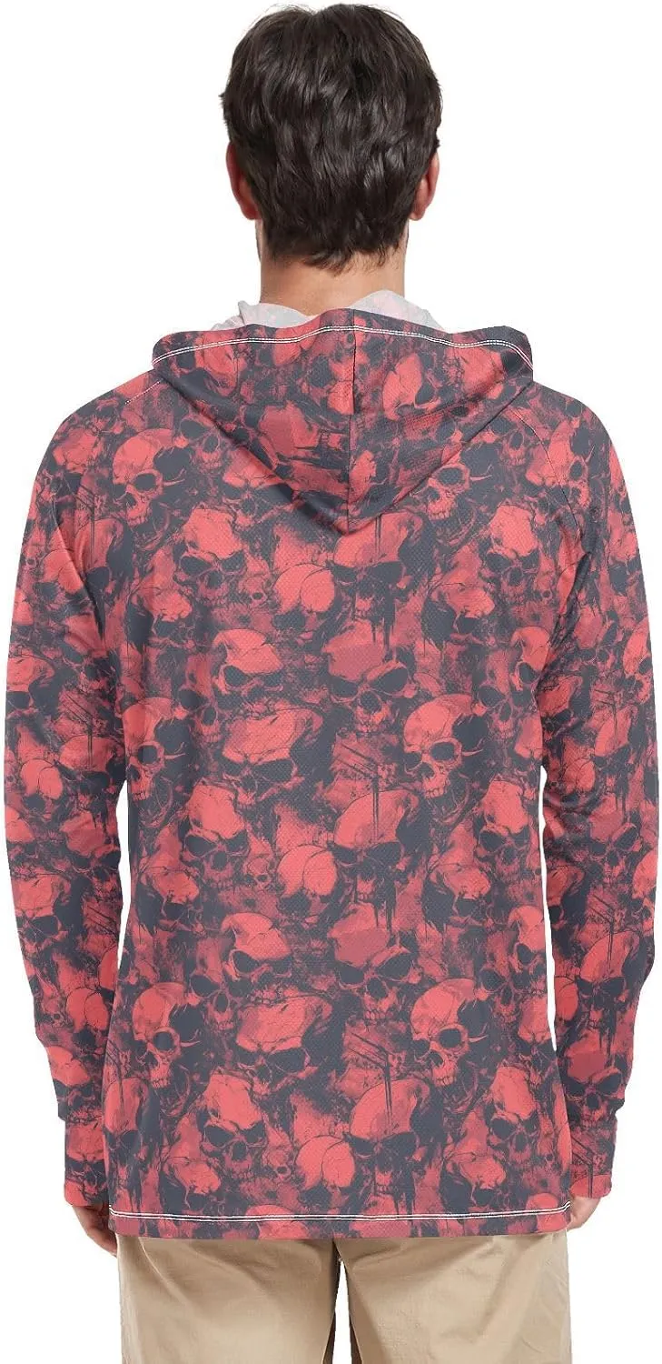 Grunge Style Skulls Mens Sun Hoodie Shirts UV Protection Long Sleeve UPF 50   Mens Sun Shirts Swim Shirt Men UV Rash Guards