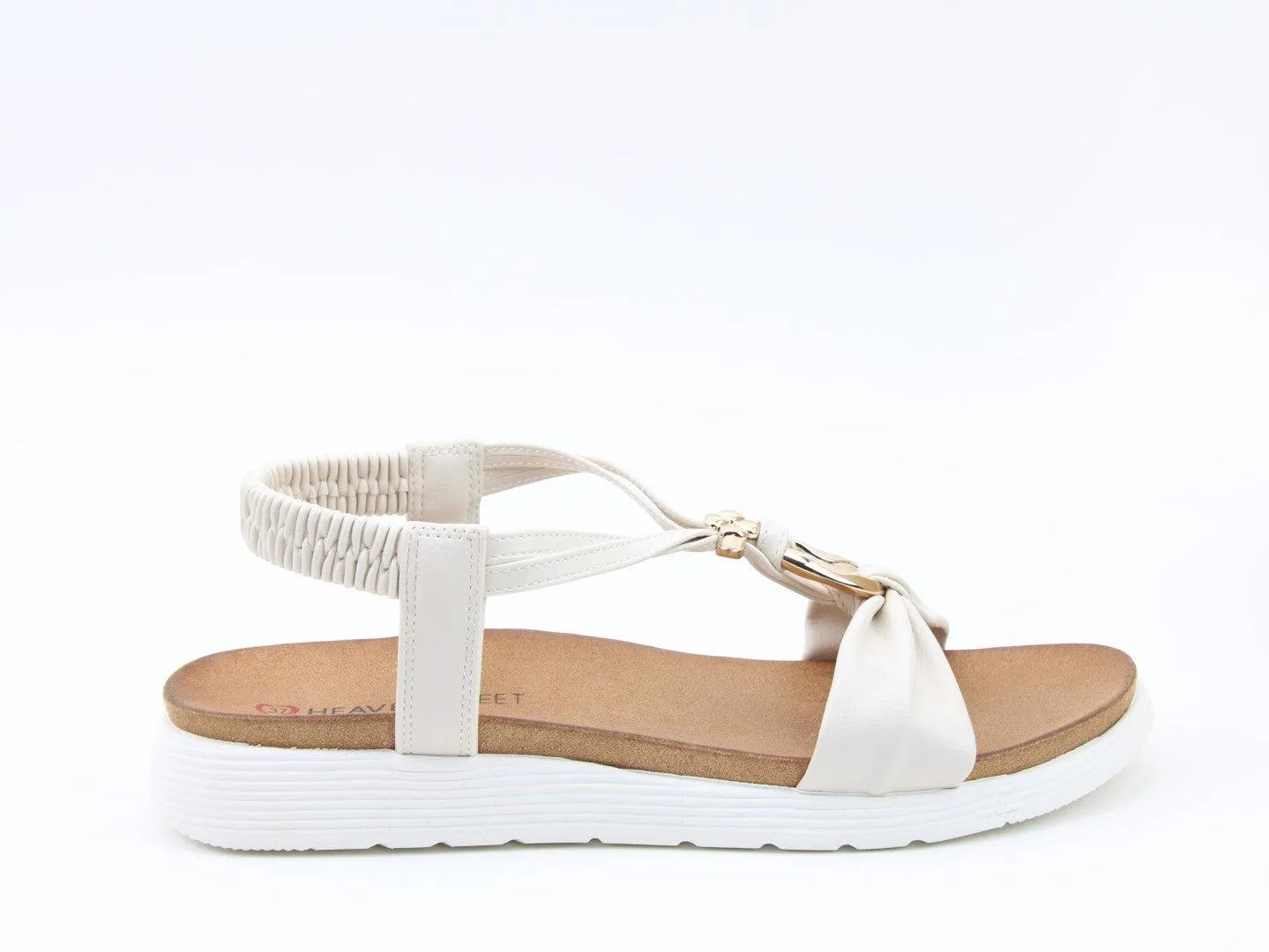 Heavenly Feet Ladies Campari2 White Lightweight Vegan Low Wedge Sandals