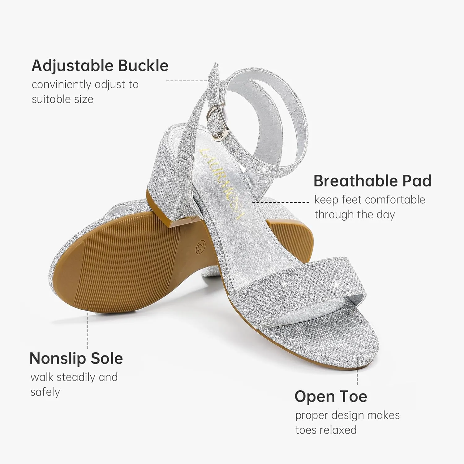 High Heels for Kids Open Toe Dress Shoes for Girls Ankle Strap Pump Shoes Flower Girl Sandals Wedding Party for Little Big Kids