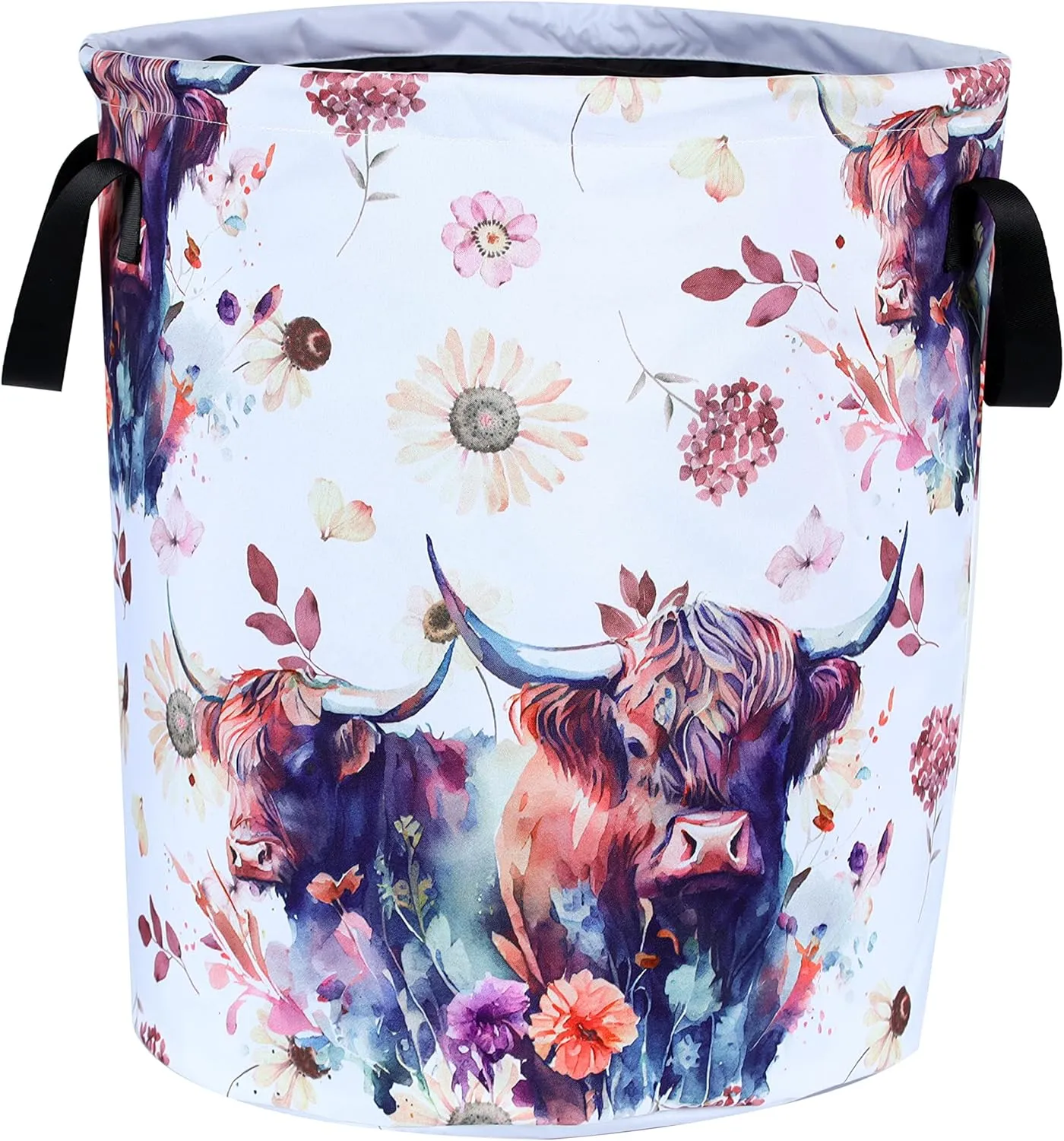 Highland Cow Laundry Basket Cow Animal Foldable Oxford Cloth Funny Tote Bag Laundry Hamper Clothes Storage Bucket Organizer For Bathroom/Laundry Storage/Bedroom 17.7x13.7 Inch
