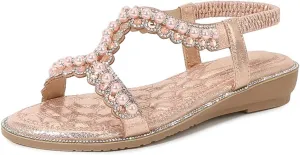 HNGHOU Women's Summer Casual Bohemia Open Toe Beach Wedge Sandal Shoes