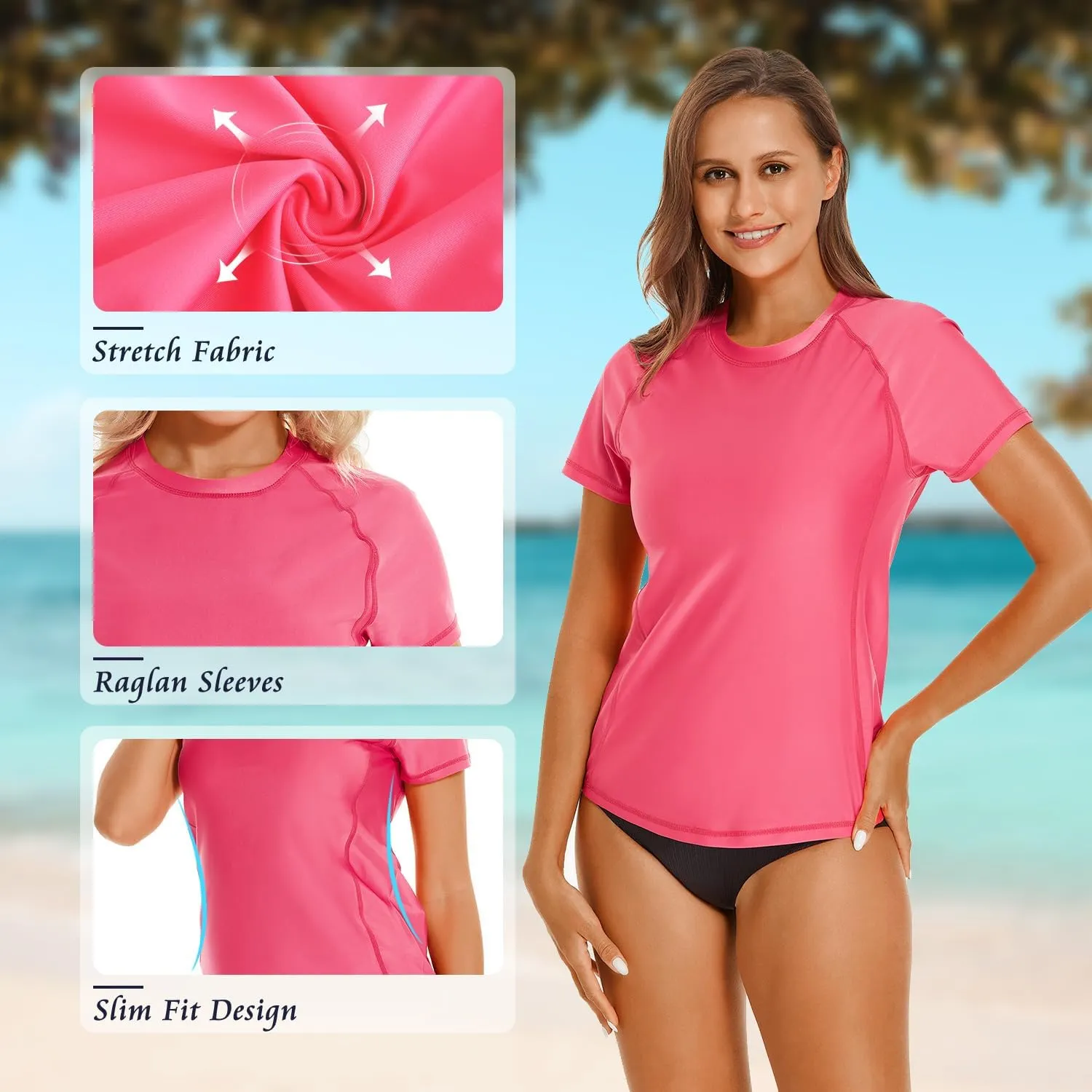 HODOSPORTS Women's UPF 50  Rash Guard Sun Protection Swim Shirt Quick Dry Swimsuit Lightweight Short Sleeve