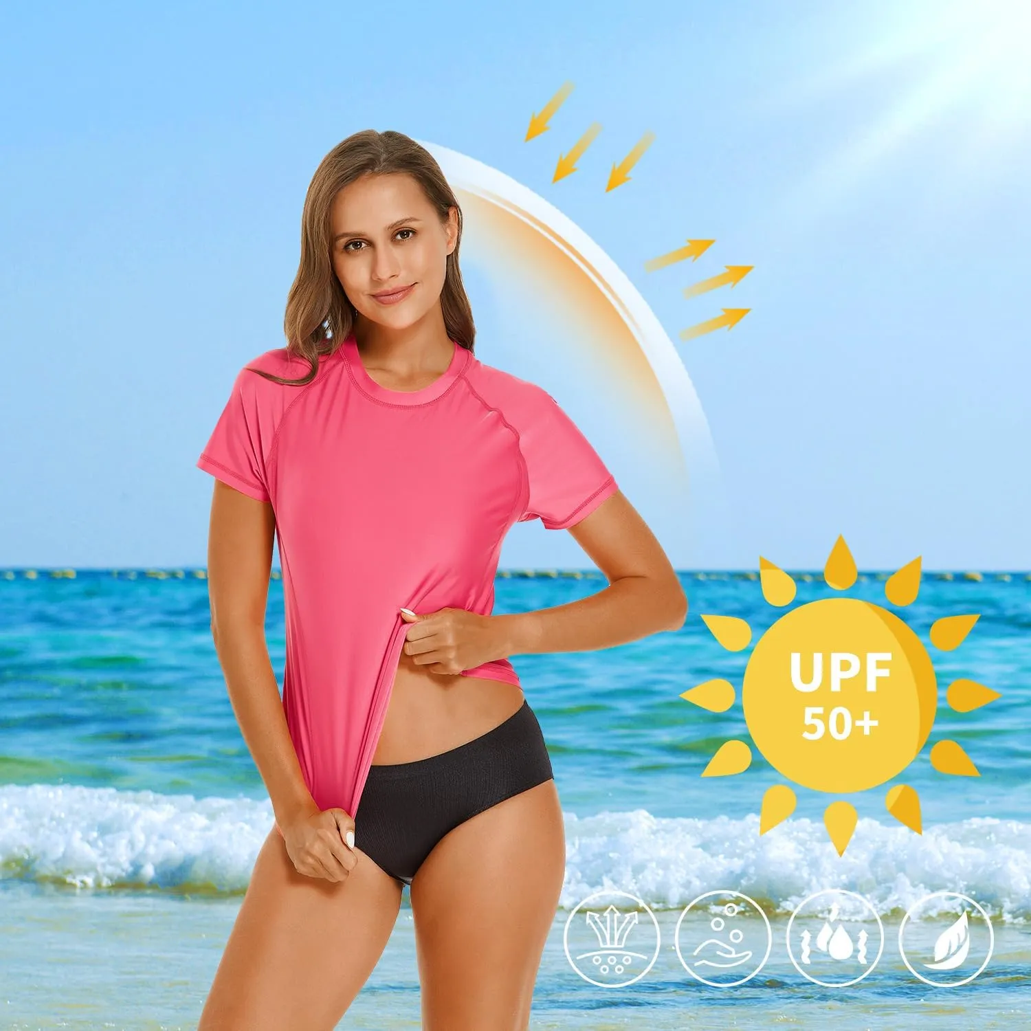 HODOSPORTS Women's UPF 50  Rash Guard Sun Protection Swim Shirt Quick Dry Swimsuit Lightweight Short Sleeve