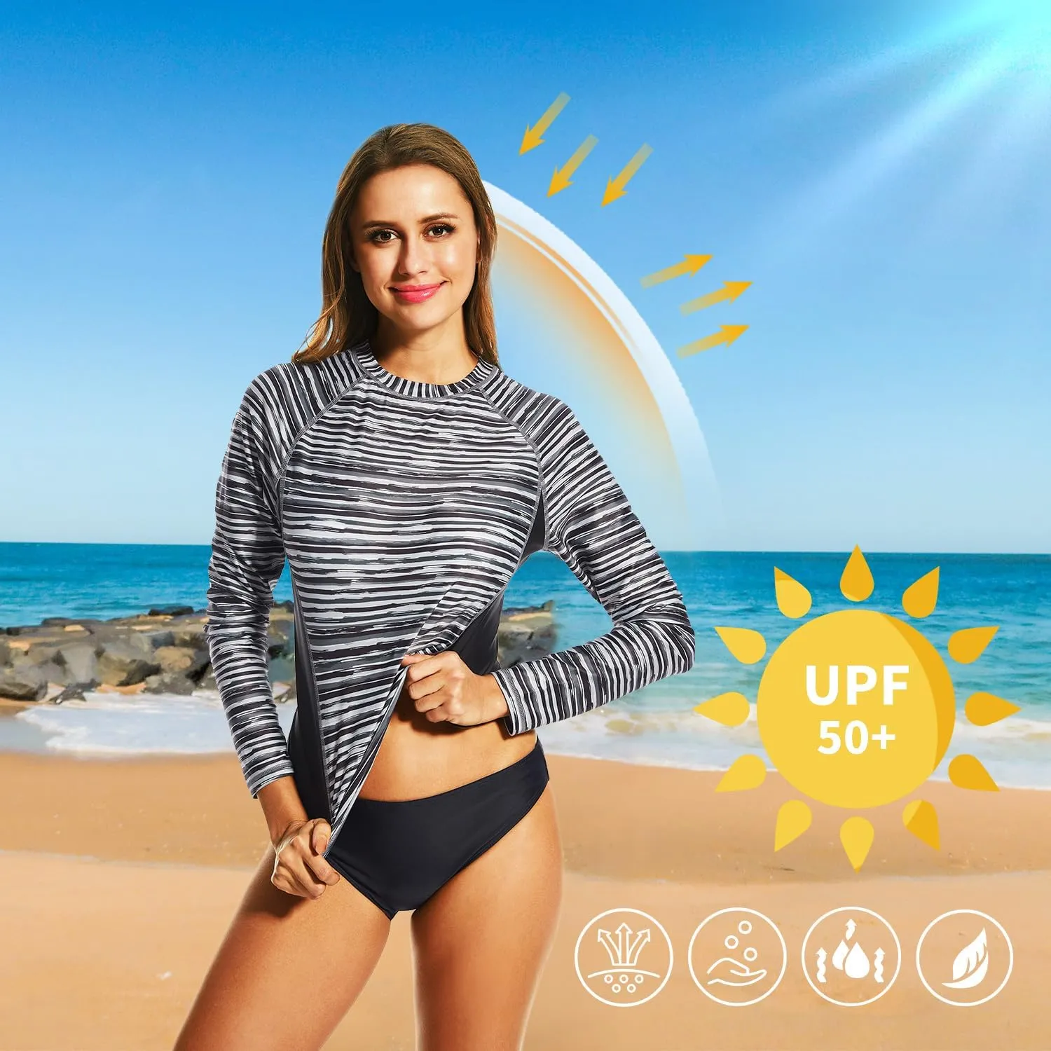 HODOSPORTS Women's UPF 50  Rash Guard Swimsuit UV Sun Protection Swim Shirt Long Sleeve