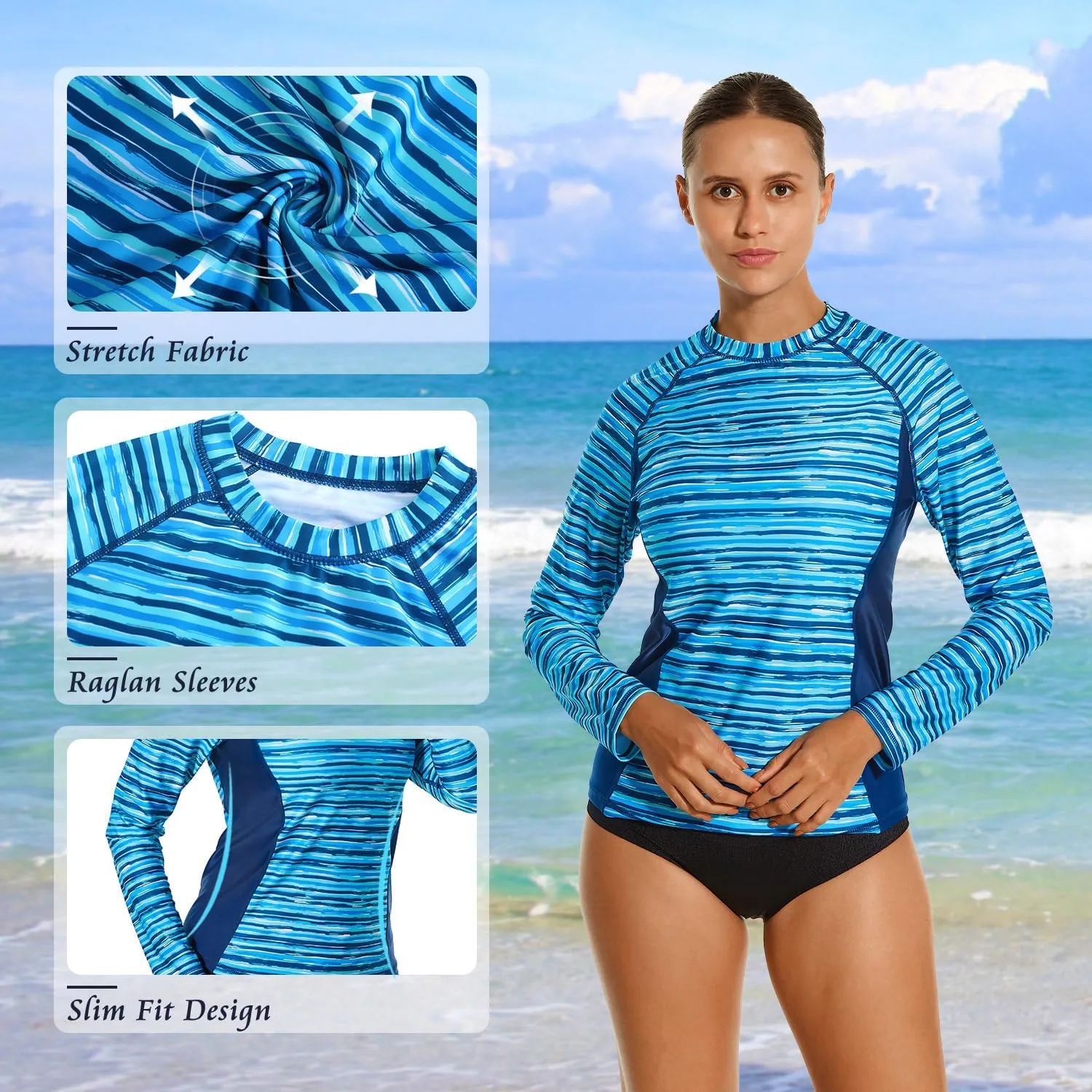 HODOSPORTS Women's UPF 50  Rash Guard Swimsuit UV Sun Protection Swim Shirt Long Sleeve