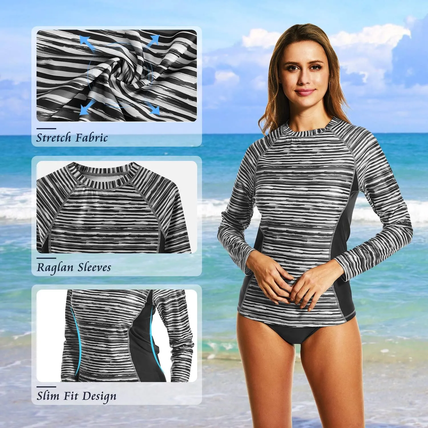 HODOSPORTS Women's UPF 50  Rash Guard Swimsuit UV Sun Protection Swim Shirt Long Sleeve